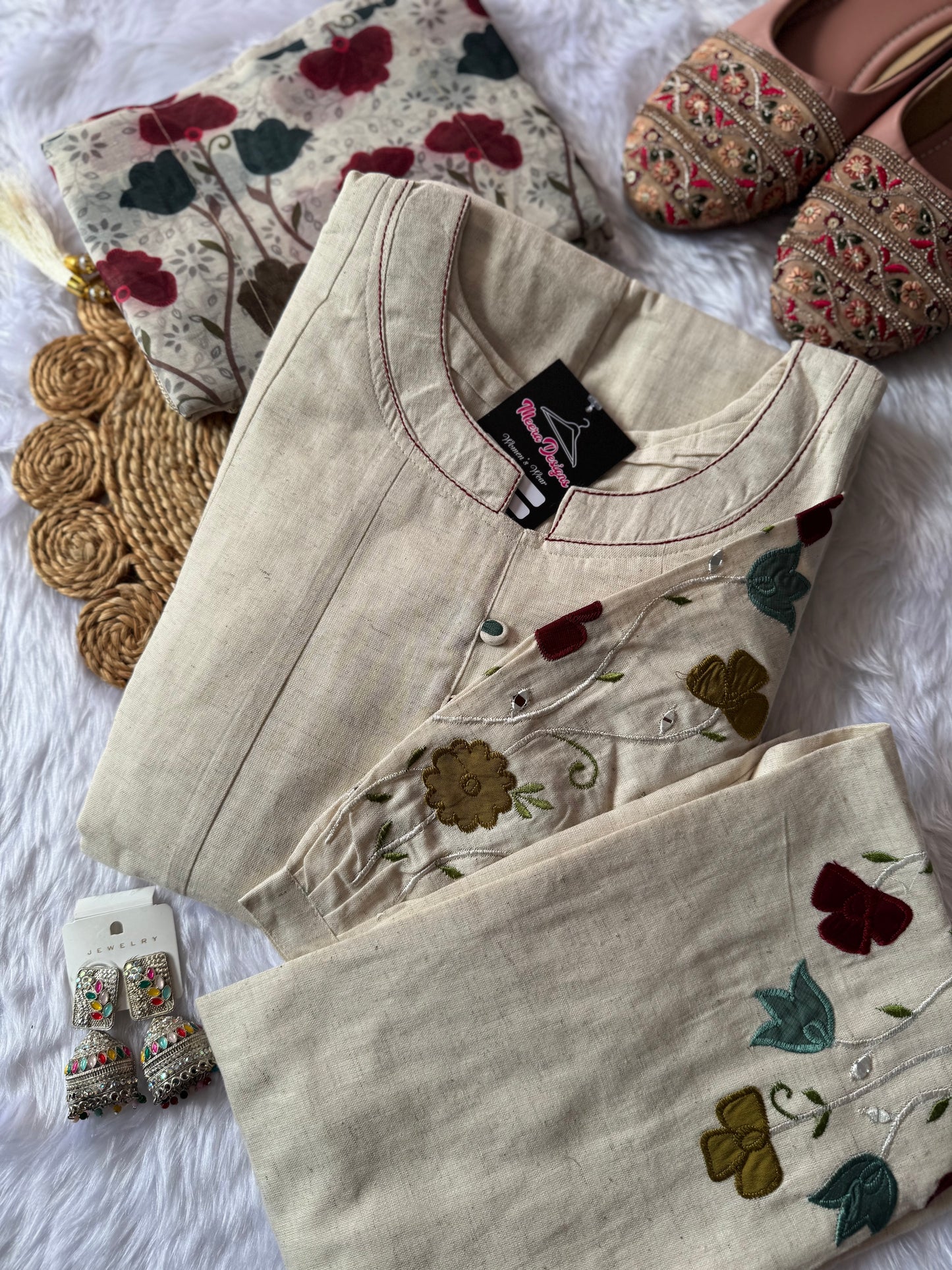 MD-152 Pure khadi cotton article with hend thread work and pearl work
