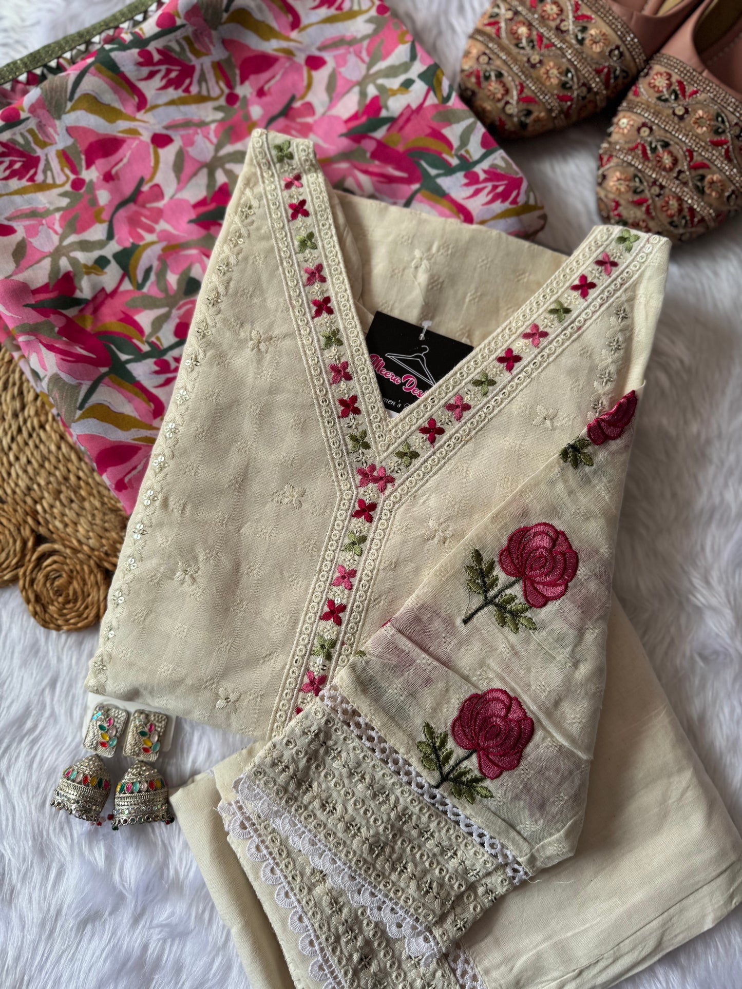 MD-154 Pure khadi cotton design with chikankari work
