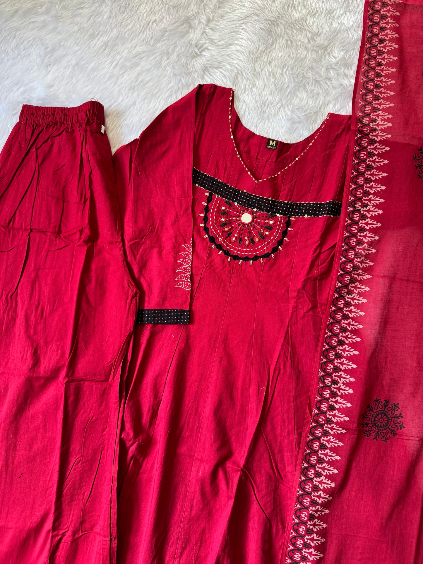 MD-158 pure flax cotton anarkali with mirror work