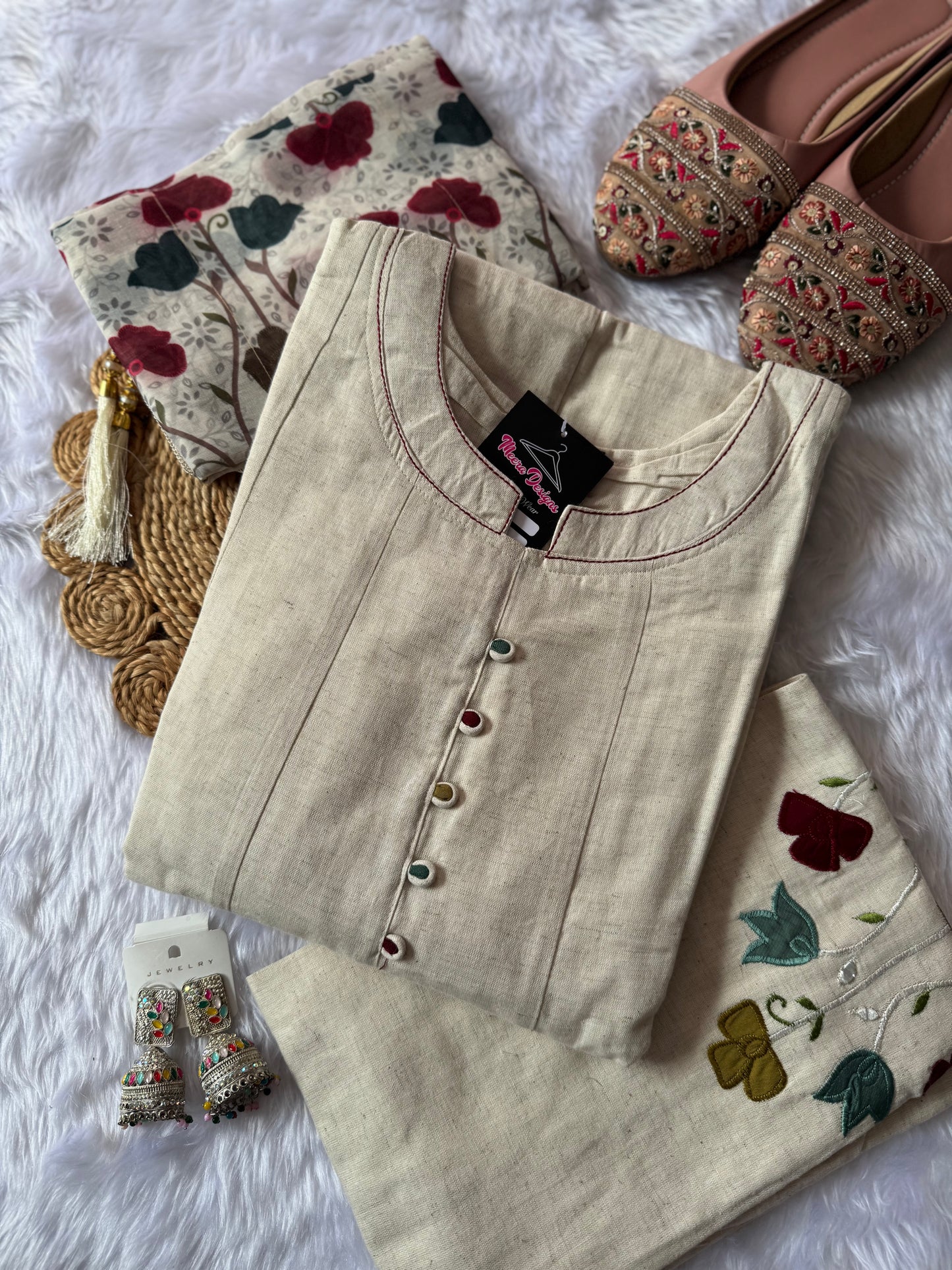 MD-152 Pure khadi cotton article with hend thread work and pearl work