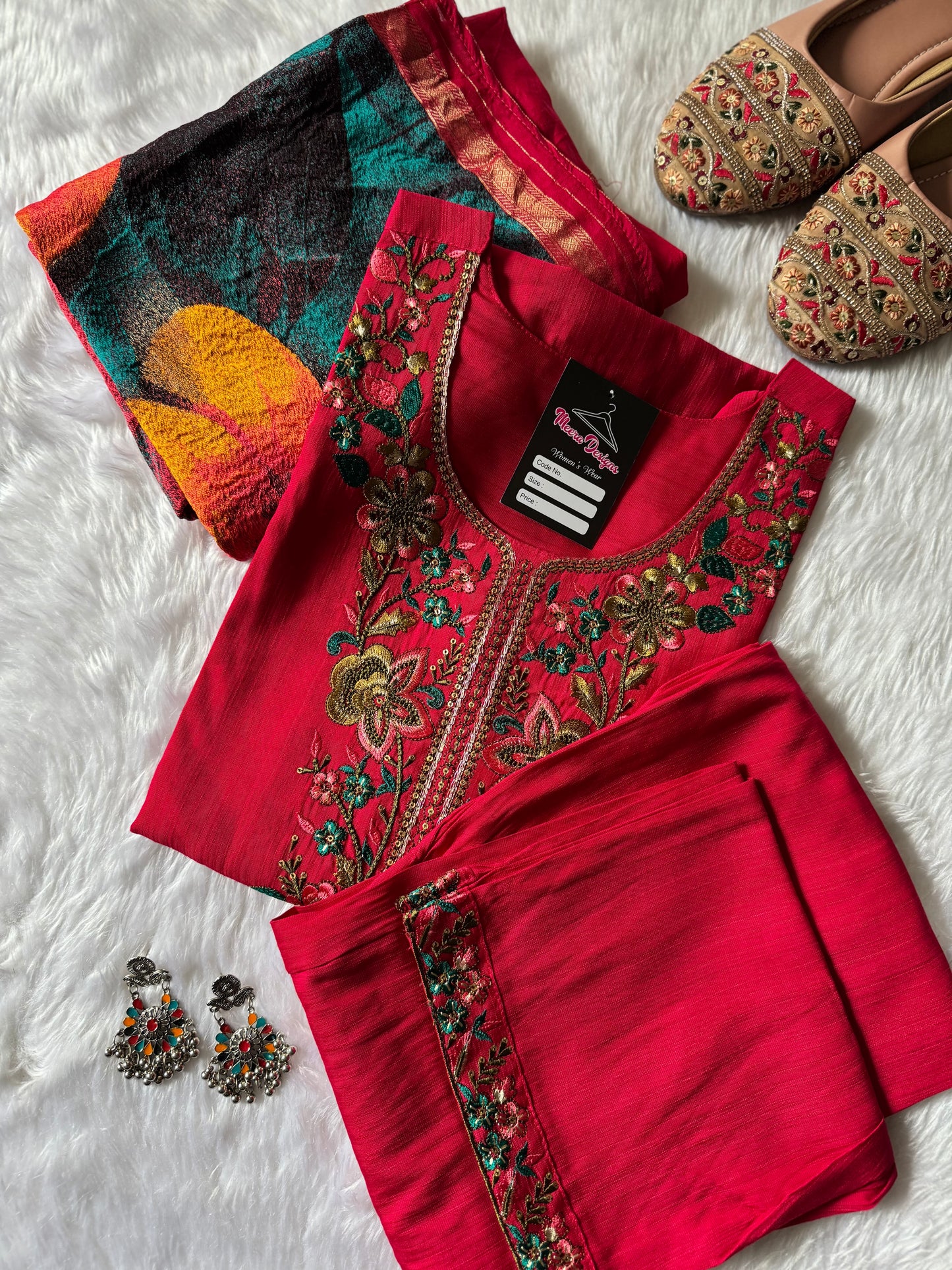 MD-185 Brighten up your ethnic wardrobe with this vibrant 3 Colour kurta set, adorned with intricate floral embroidery on the neckline — a perfect blend of elegance and tradition! 🌼✨