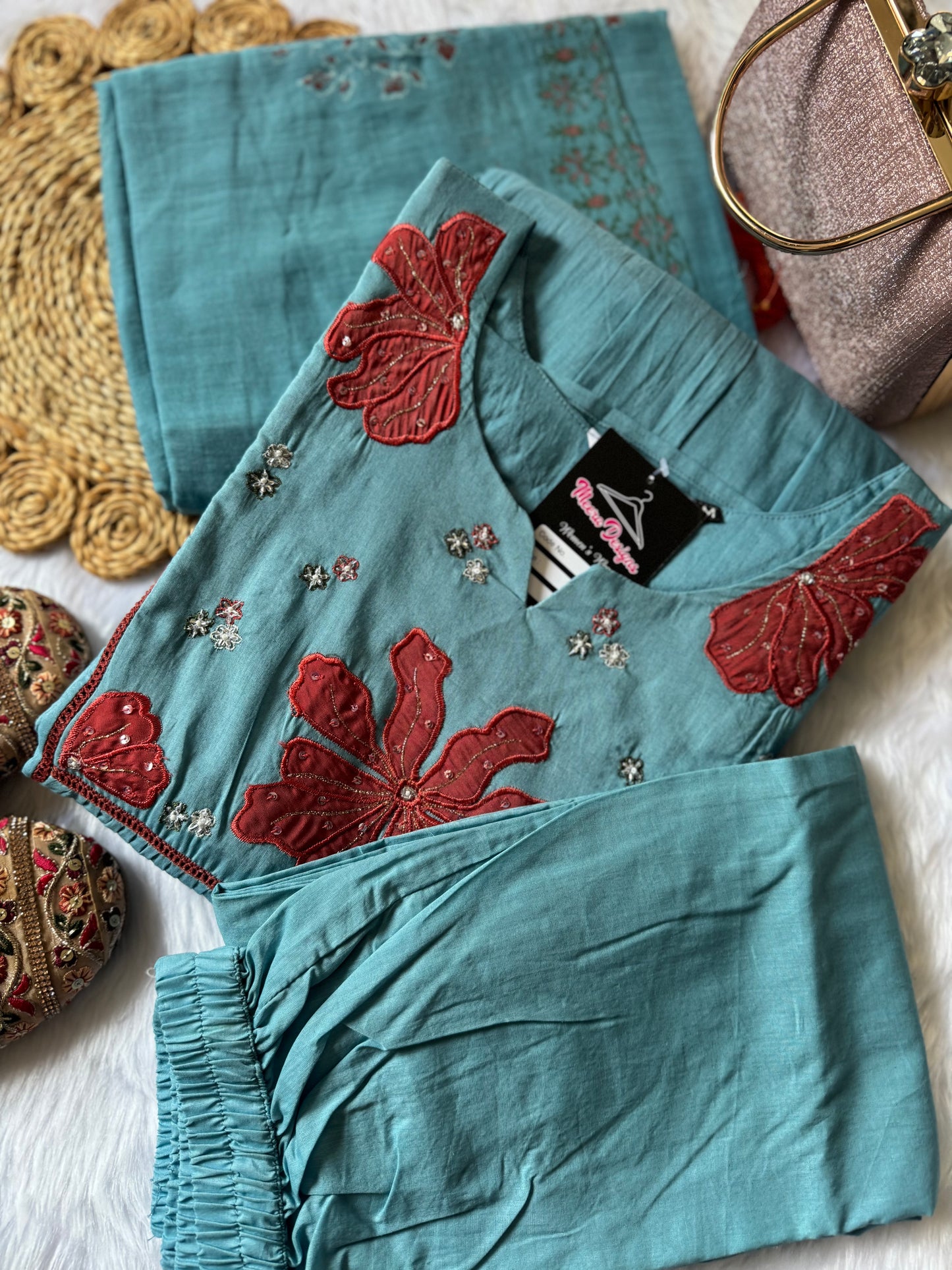 MD-124 pure Jaipuri cotton with thread work and moto work