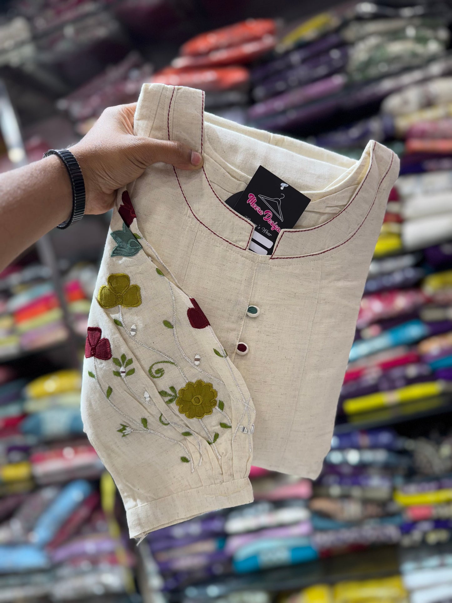 MD-152 Pure khadi cotton article with hend thread work and pearl work