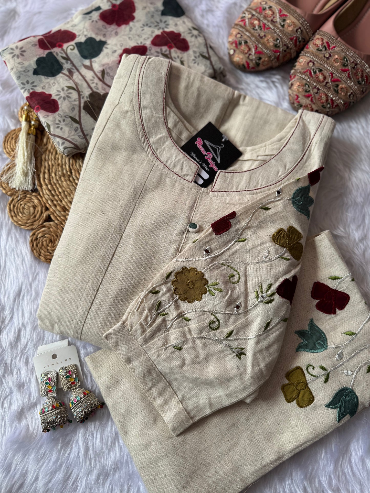 MD-152 Pure khadi cotton article with hend thread work and pearl work