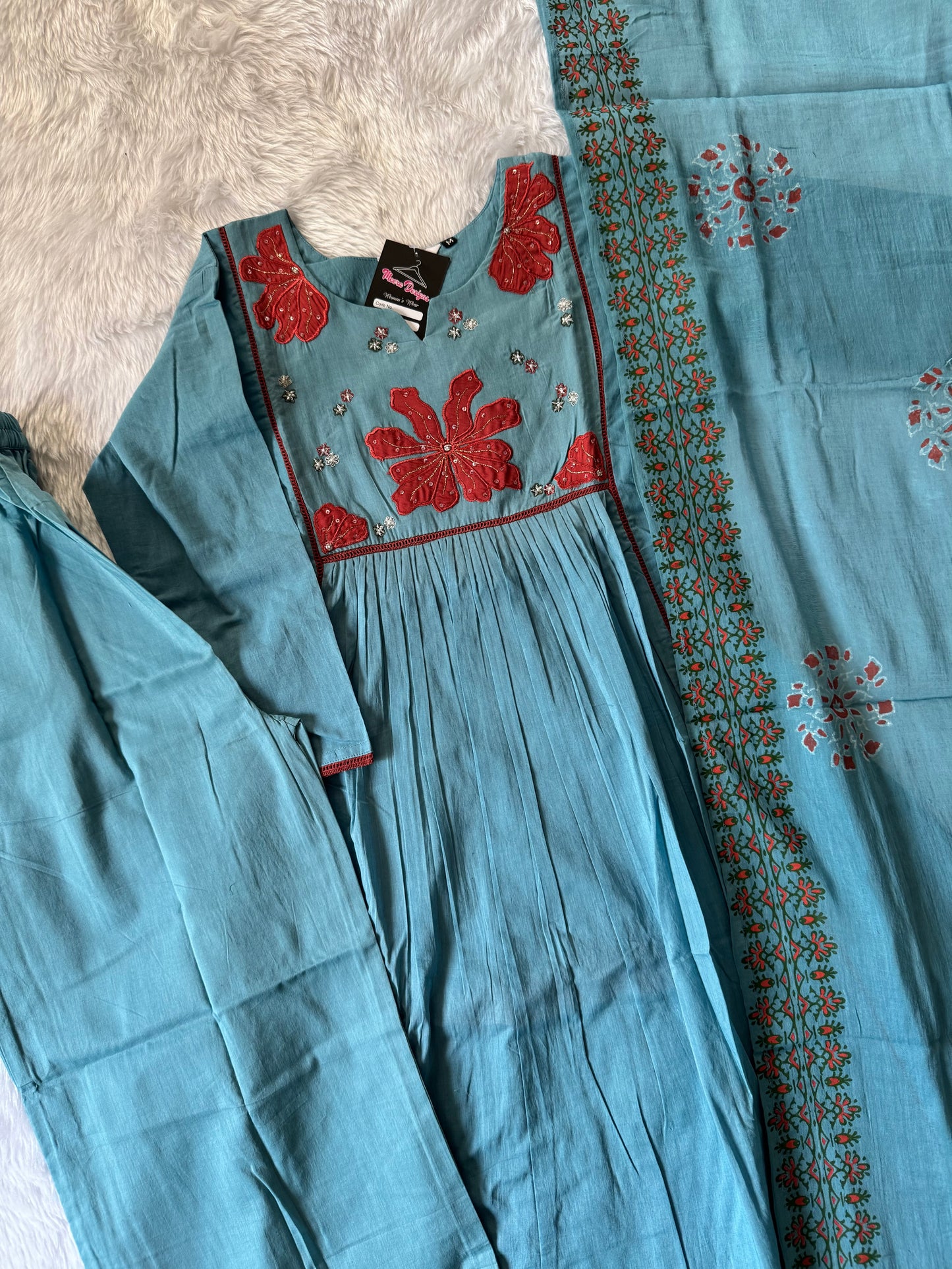 MD-124 pure Jaipuri cotton with thread work and moto work