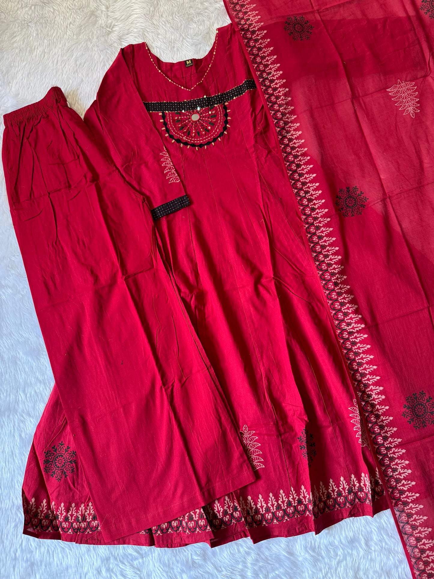 MD-158 pure flax cotton anarkali with mirror work