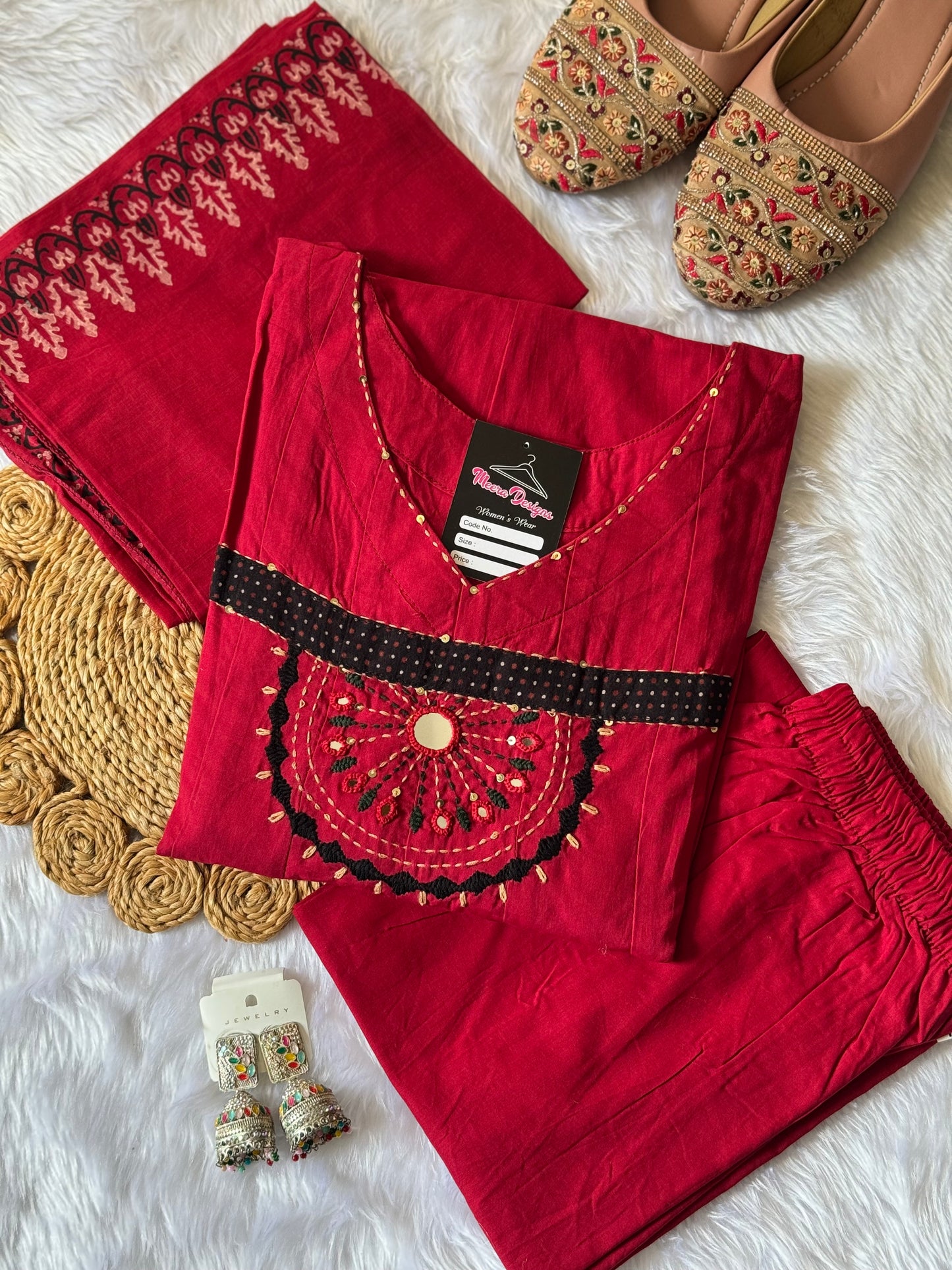 MD-158 pure flax cotton anarkali with mirror work