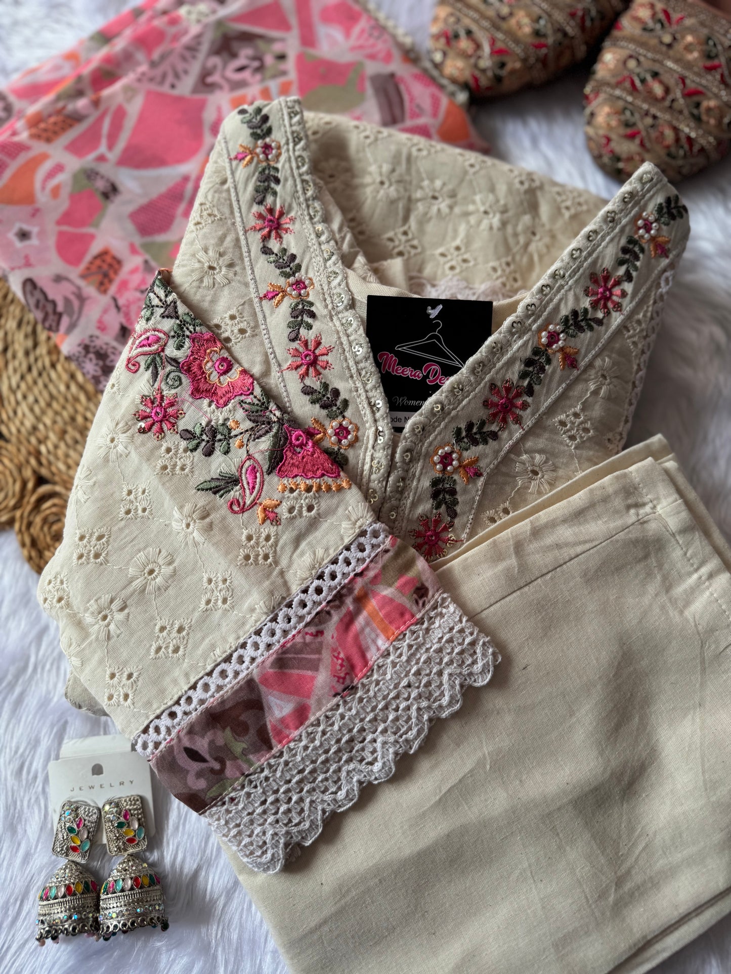 MD-154 Pure khadi cotton design with chikankari work