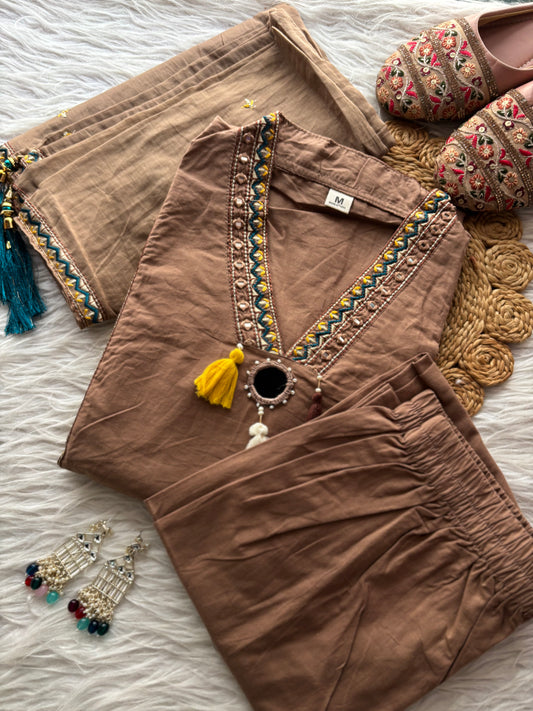 MD-251 "Effortless elegance in every thread. This co-ord set features intricate embroidery and delicate tassel details, making it a perfect blend of comfort and traditional charm. ✨"