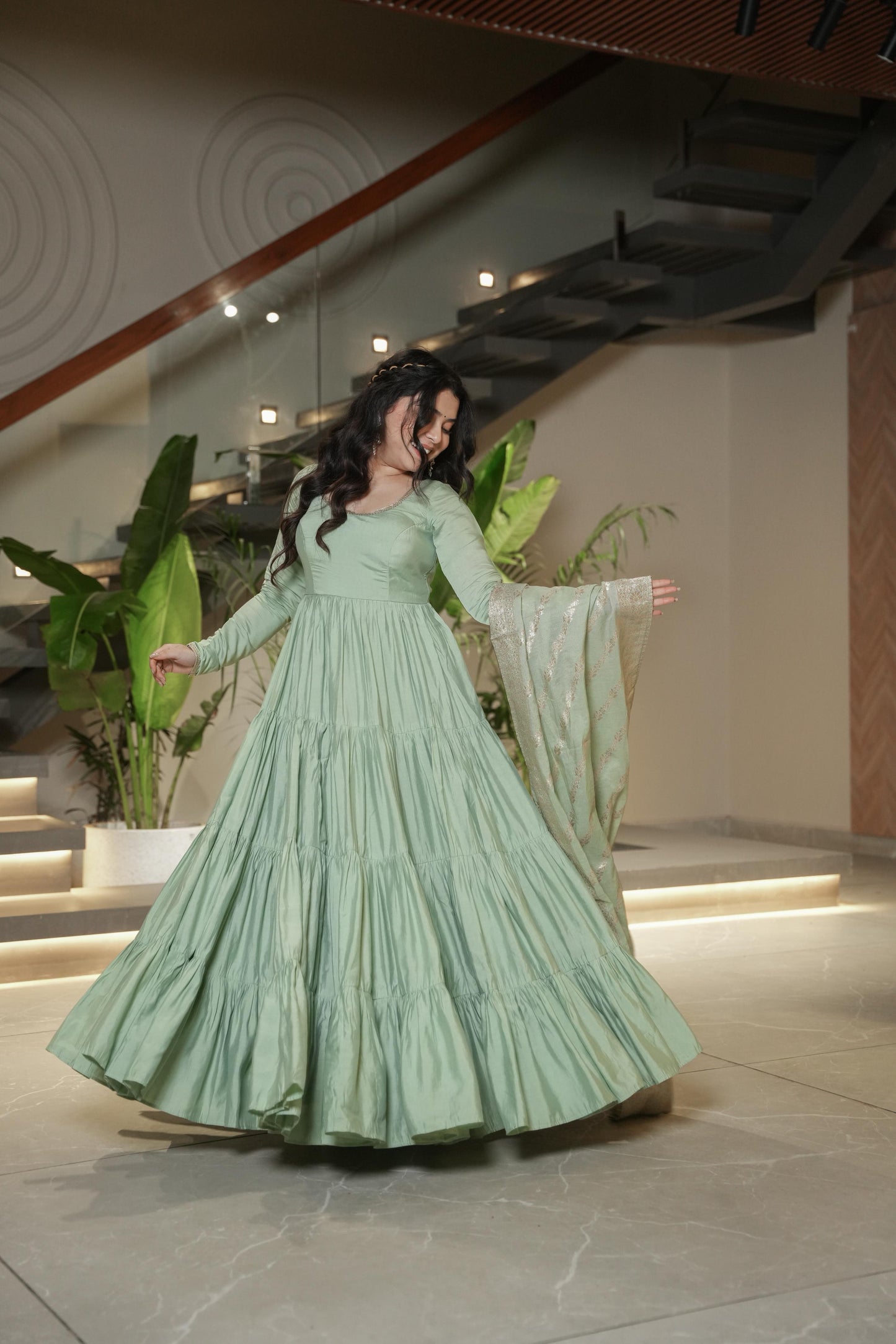 MD-164 PURE ROMANSILK CHANDERI FABRIC FULLY FLAIR ANARKALI,WITH DUPPTA SET,PENT READY TO WEAR