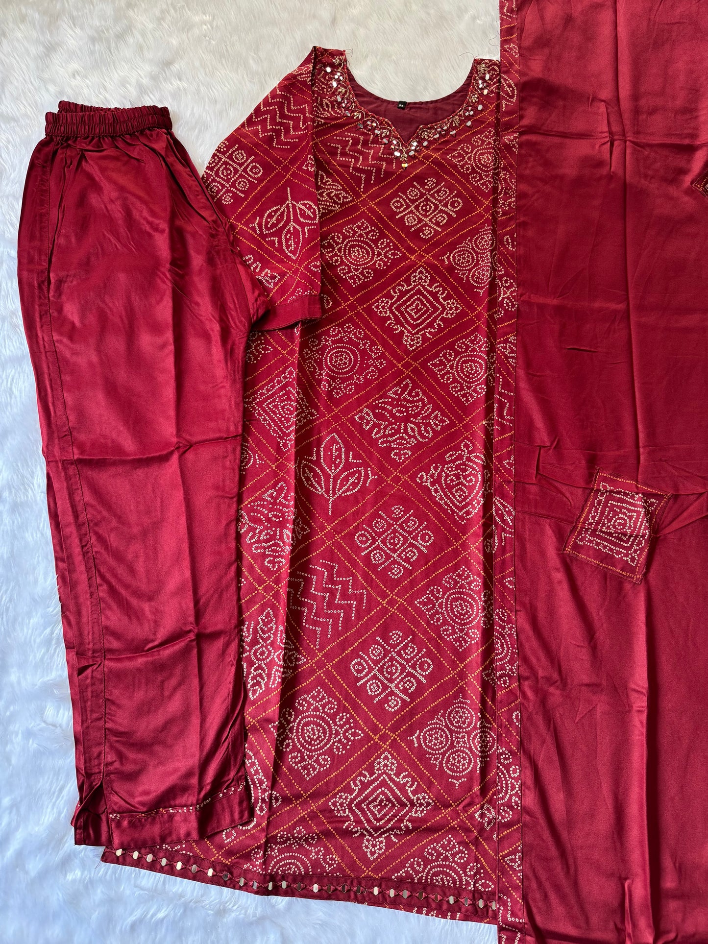 MD-114 pure gaji silk article with bandhani print with patch work and original mirror work
