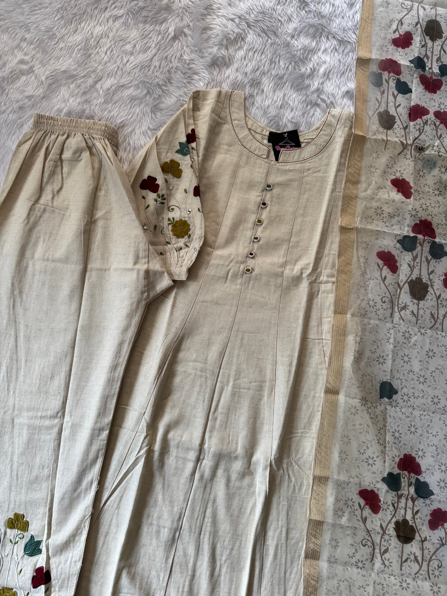 MD-152 Pure khadi cotton article with hend thread work and pearl work