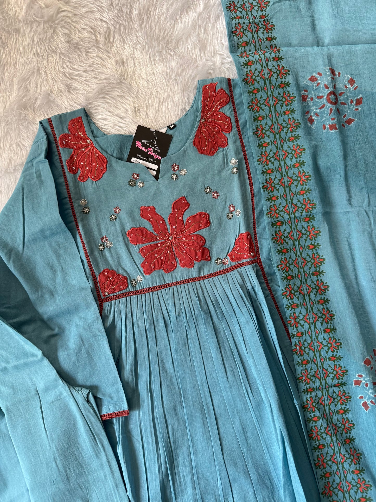 MD-124 pure Jaipuri cotton with thread work and moto work