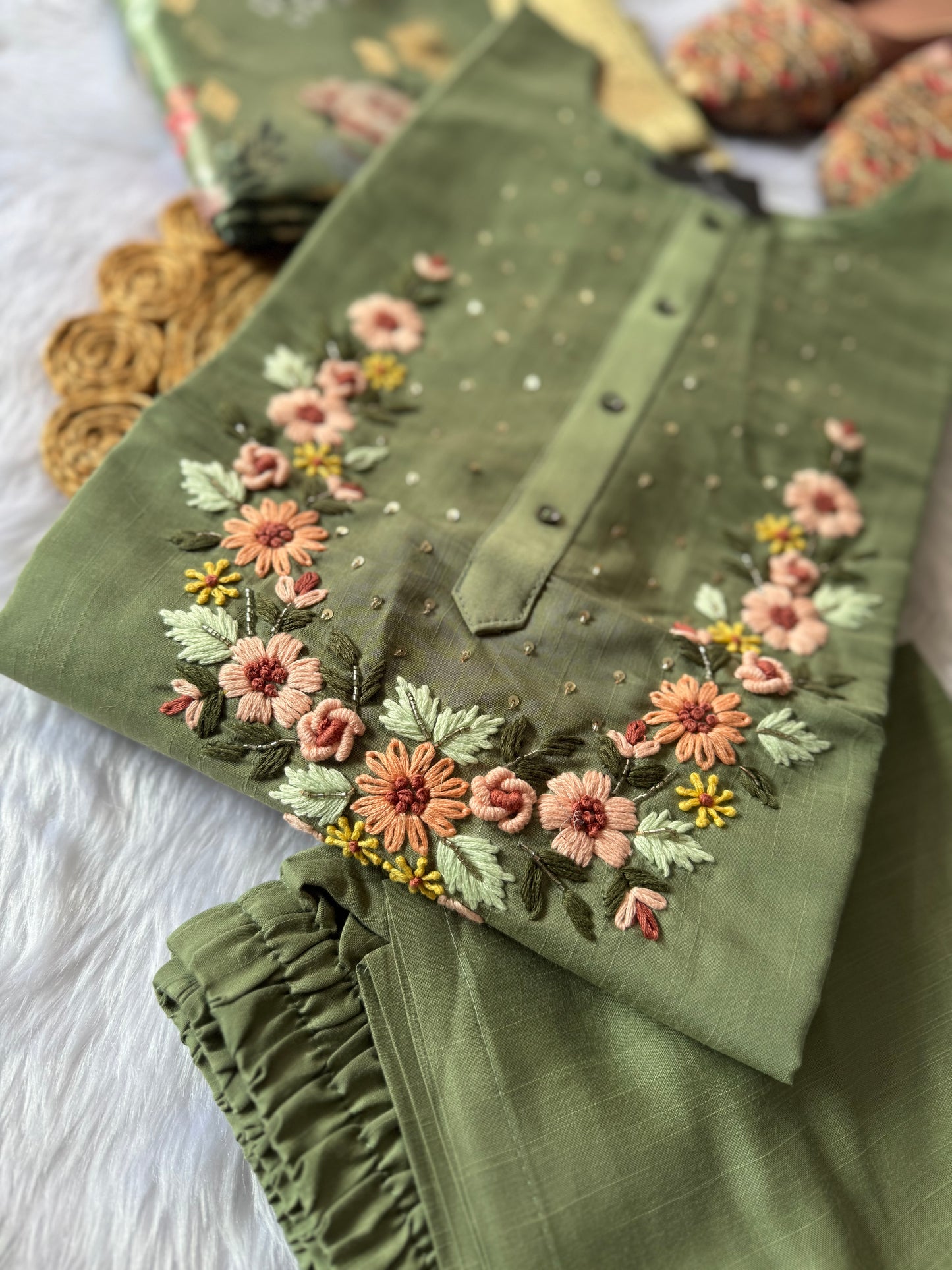 MD-150 Silk Cotton base with hand thread work