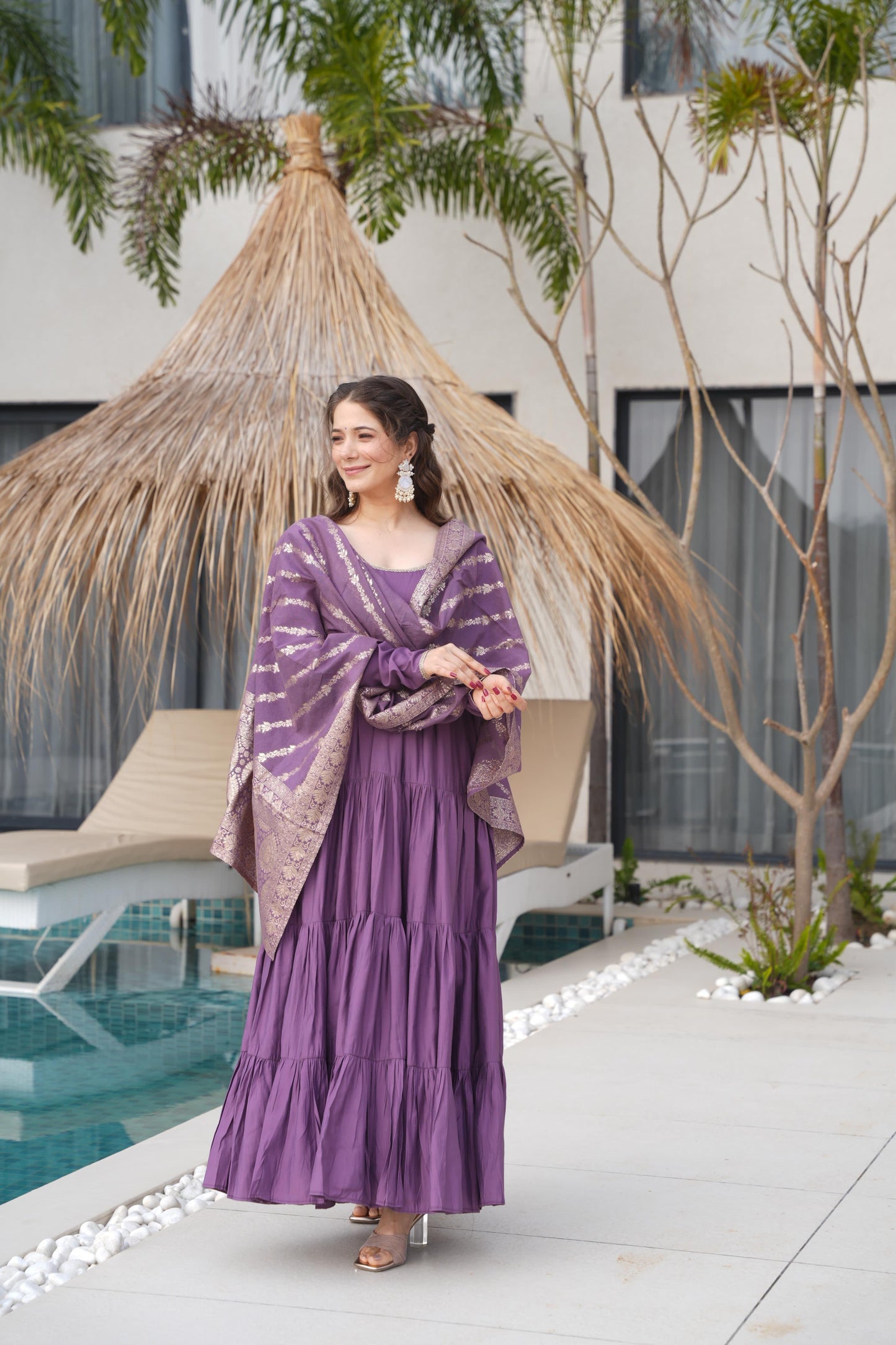 MD-164 PURE ROMANSILK CHANDERI FABRIC FULLY FLAIR ANARKALI,WITH DUPPTA SET,PENT READY TO WEAR