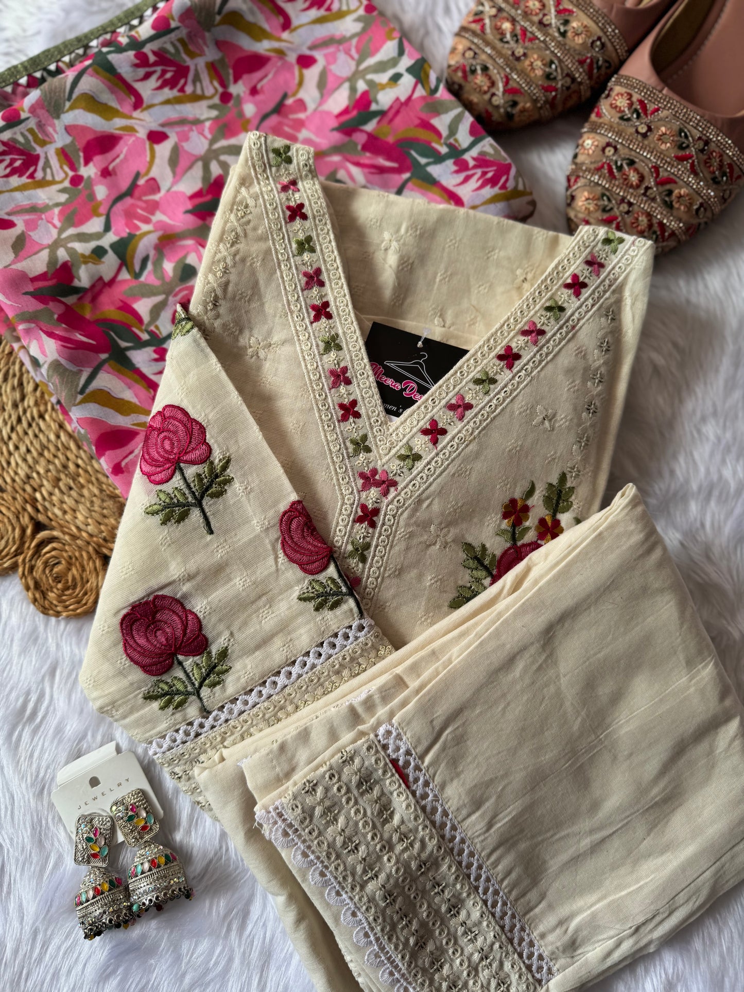MD-154 Pure khadi cotton design with chikankari work