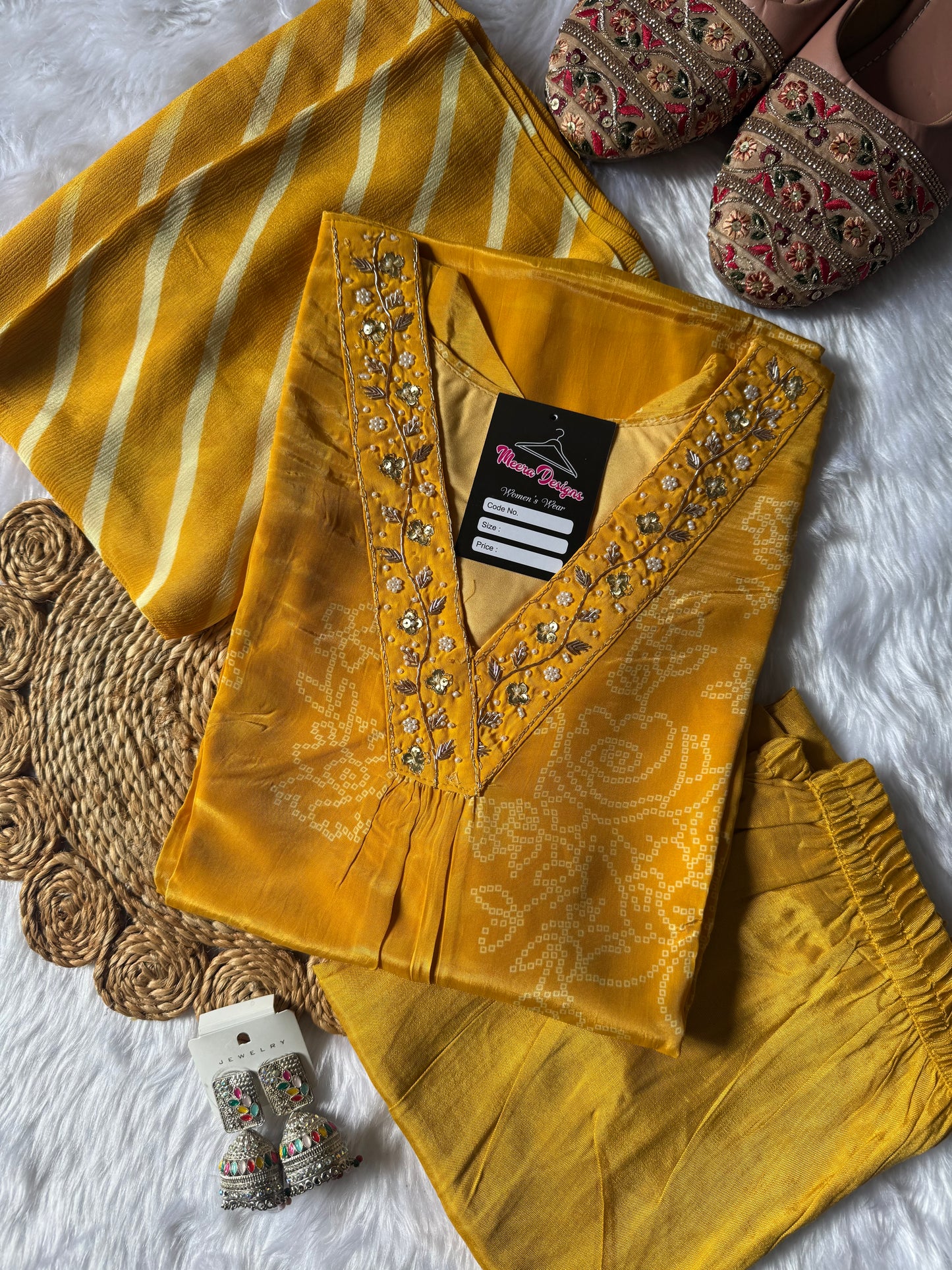 MD-156 pure natural crepe base article with hand work and super soft dupatta