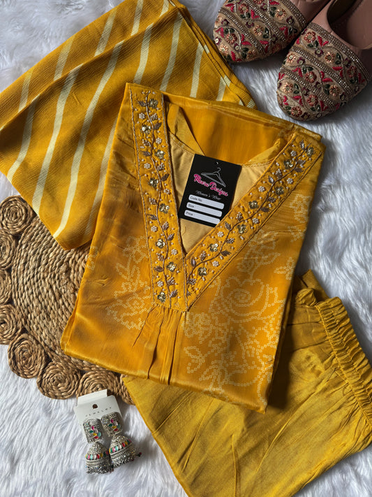 MD-156 pure natural crepe base article with hand work and super soft dupatta