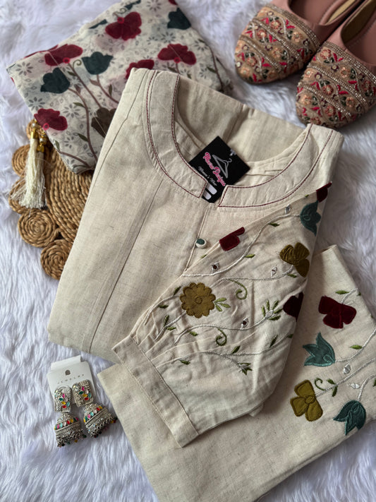 MD-152 Pure khadi cotton article with hend thread work and pearl work