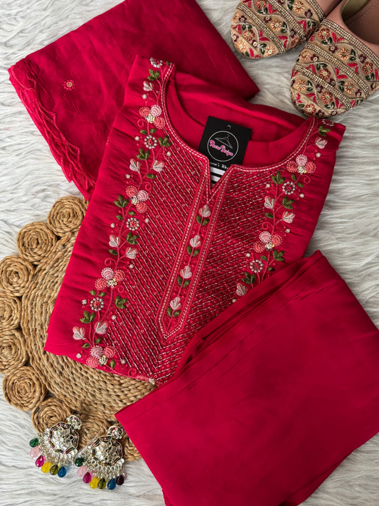 MD-203
"Royal elegance in every stitch – deep plum adorned with delicate floral embroidery for a timeless festive charm."