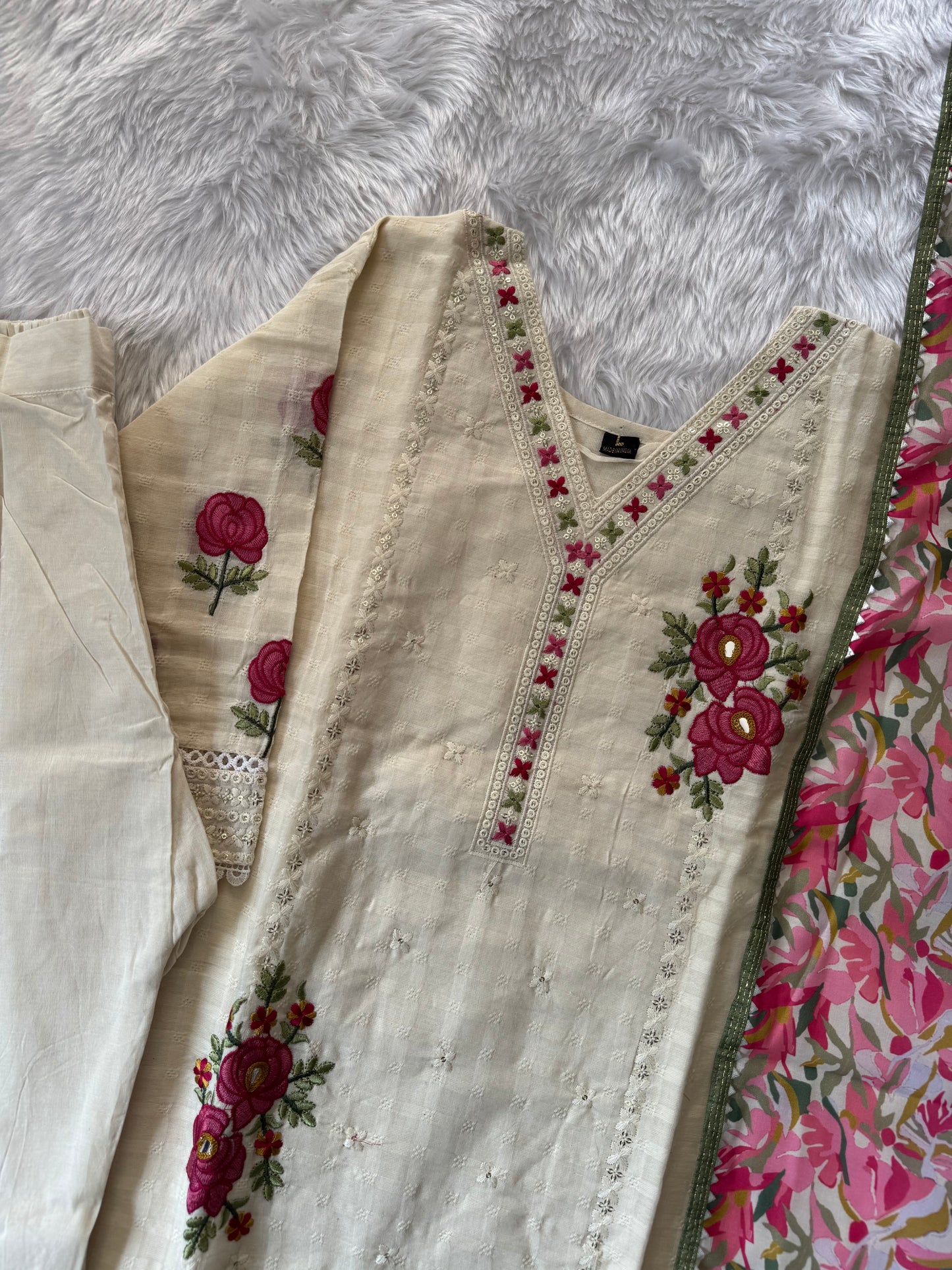 MD-154 Pure khadi cotton design with chikankari work