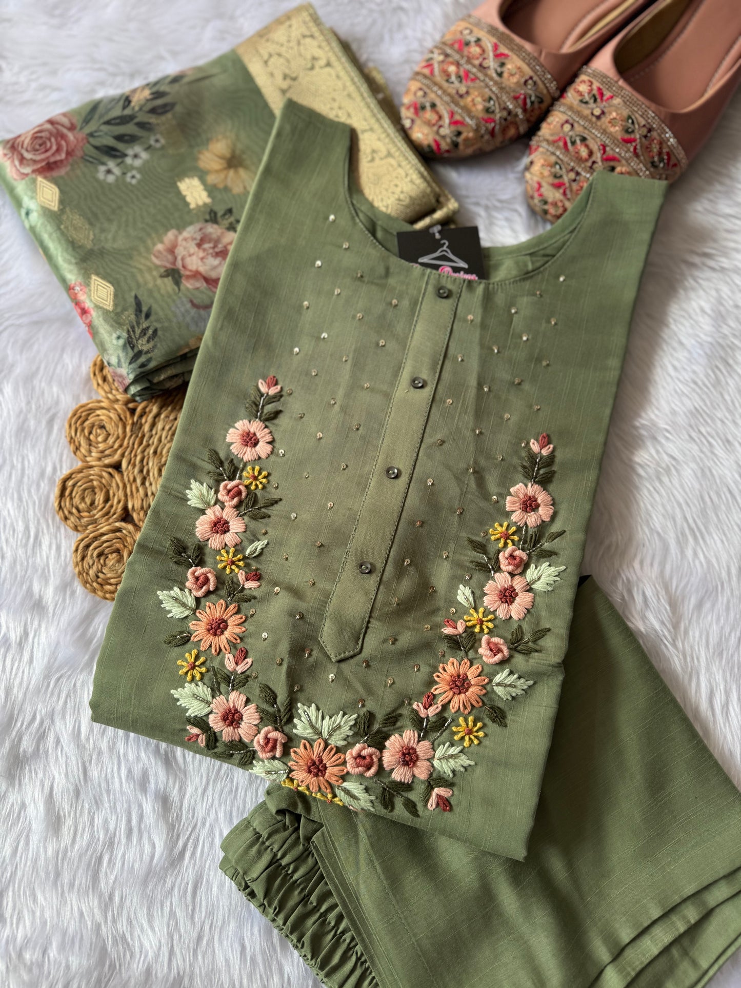 MD-150 Silk Cotton base with hand thread work