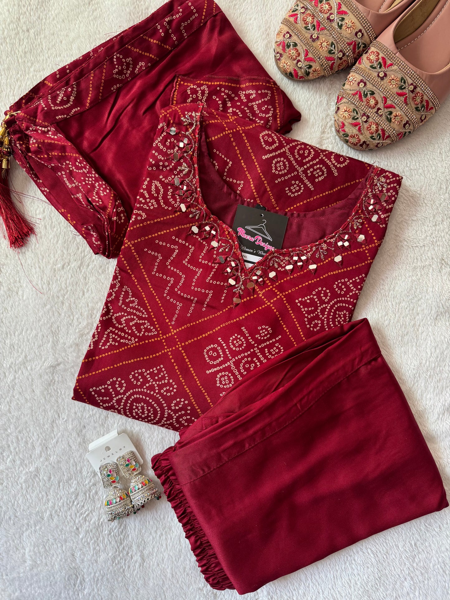 MD-114 pure gaji silk article with bandhani print with patch work and original mirror work