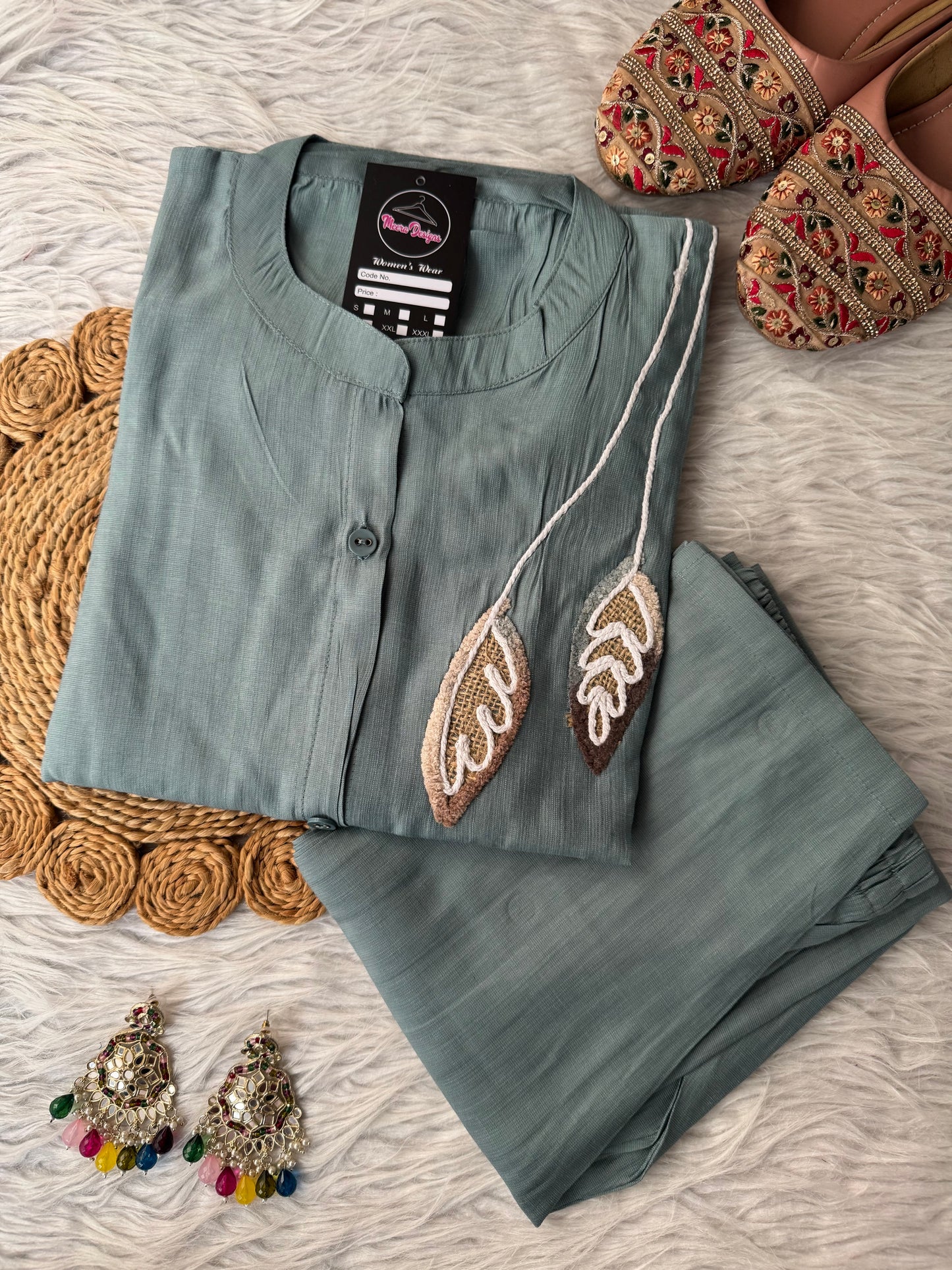 MD-208 "Grace in every stitch – elegant  kurta set with delicate floral embroidery 🌸✨"
