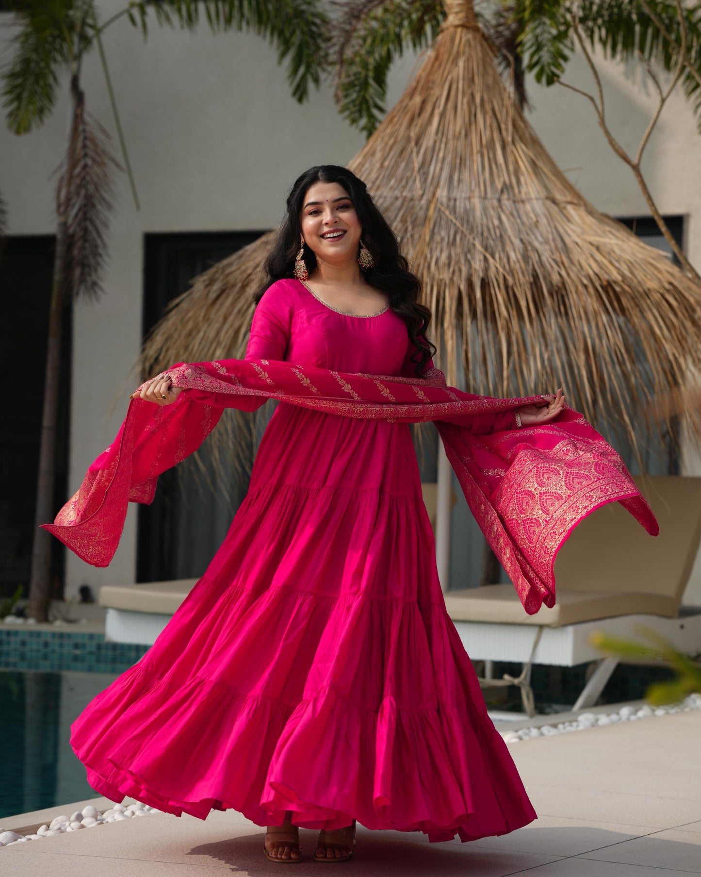 MD-164 PURE ROMANSILK CHANDERI FABRIC FULLY FLAIR ANARKALI,WITH DUPPTA SET,PENT READY TO WEAR