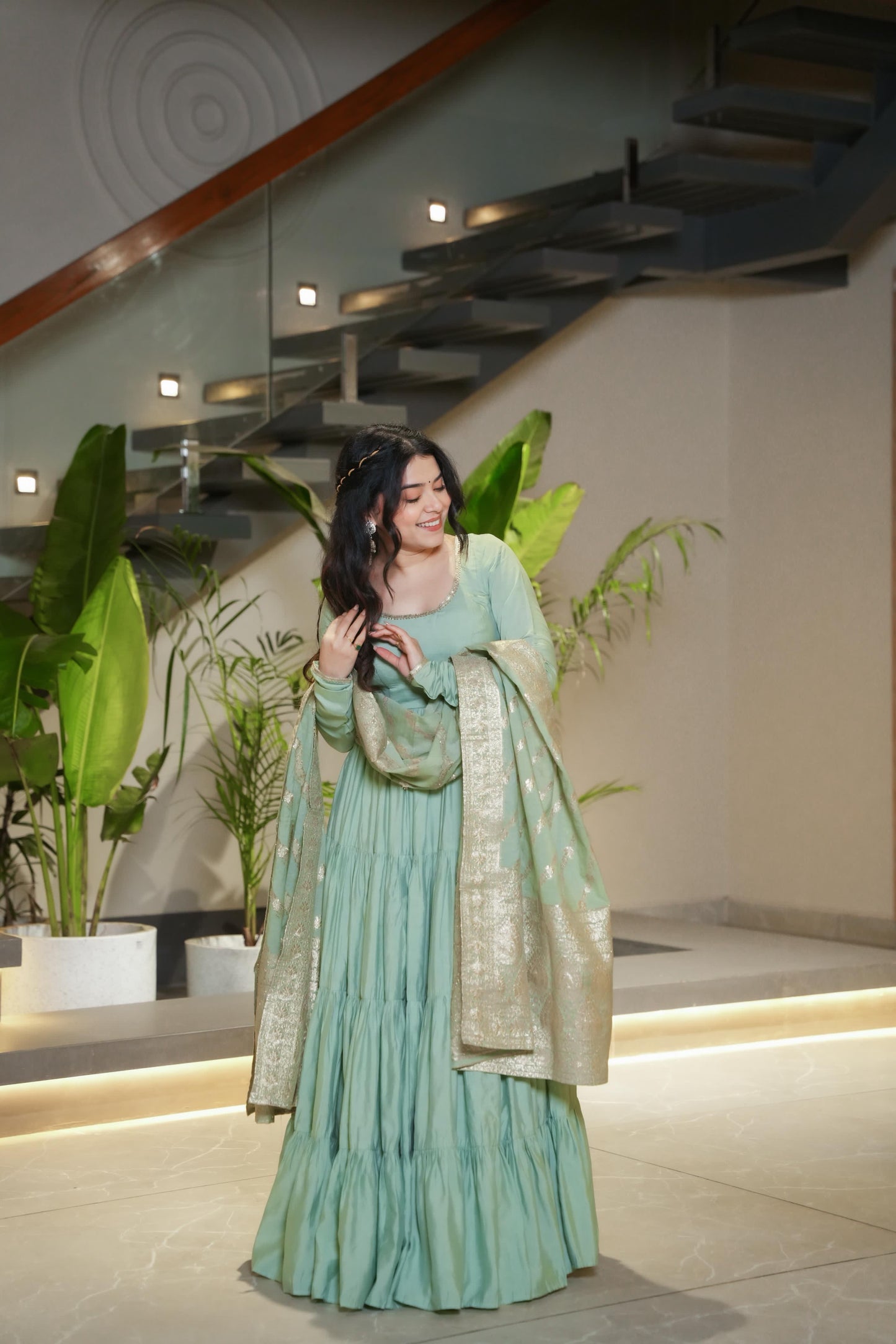 MD-164 PURE ROMANSILK CHANDERI FABRIC FULLY FLAIR ANARKALI,WITH DUPPTA SET,PENT READY TO WEAR