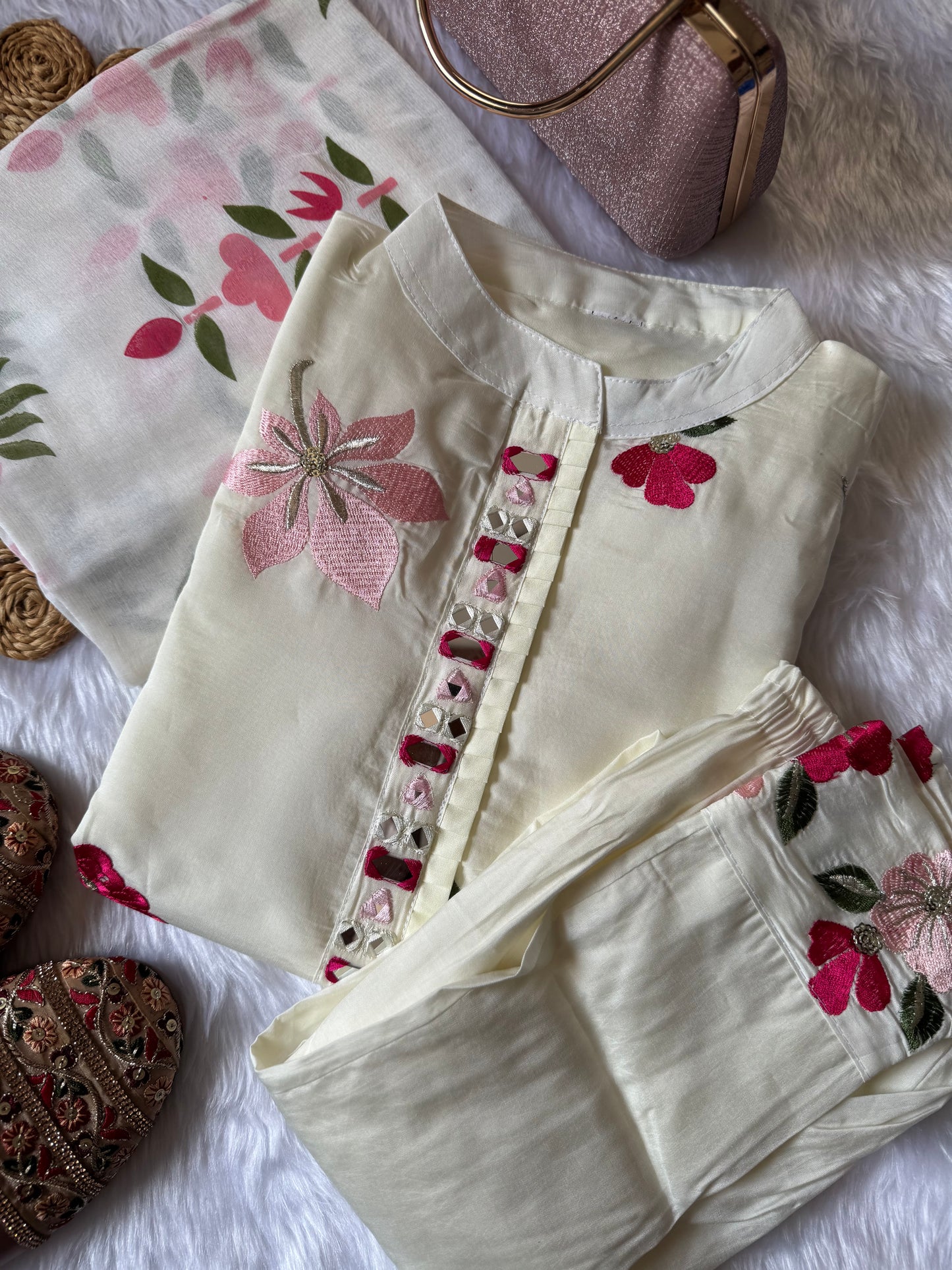 MD-109 pure silk cotton base article with original mirror work