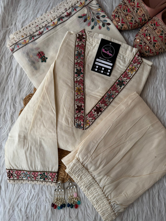 MD-271 ✨ Elegance stitched with tradition 🤍🌸
Beautiful embroidery, soft fabric & timeless grace — your perfect ethnic look starts here. 💫