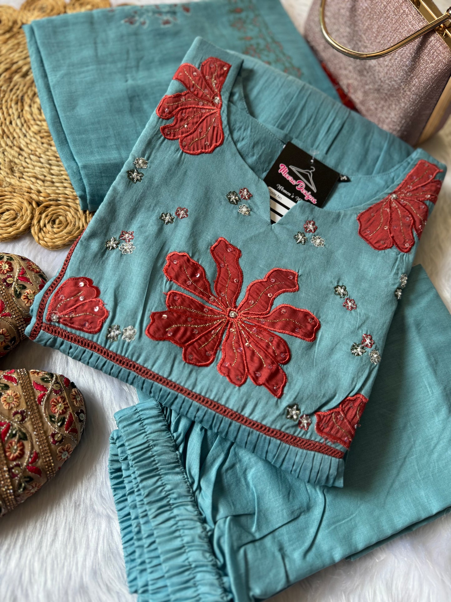 MD-124 pure Jaipuri cotton with thread work and moto work