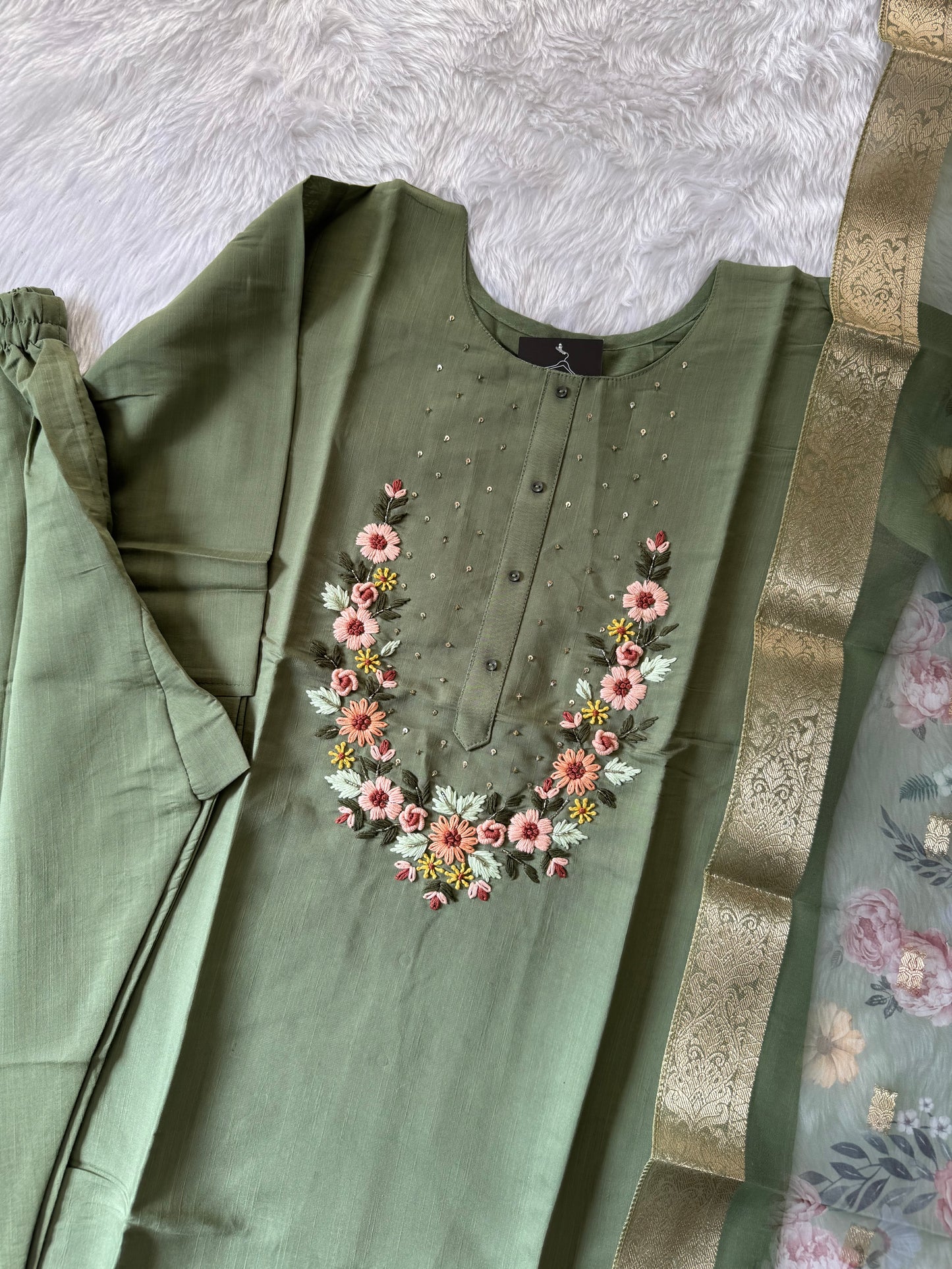 MD-150 Silk Cotton base with hand thread work
