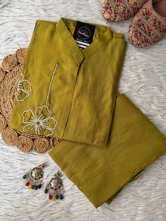MD-208 "Grace in every stitch – elegant  kurta set with delicate floral embroidery 🌸✨"
