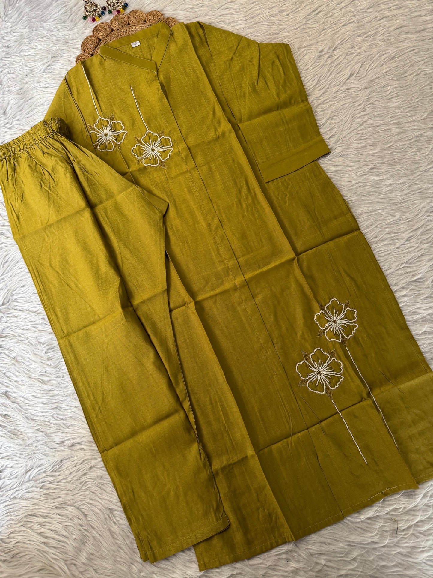 MD-208 "Grace in every stitch – elegant  kurta set with delicate floral embroidery 🌸✨"