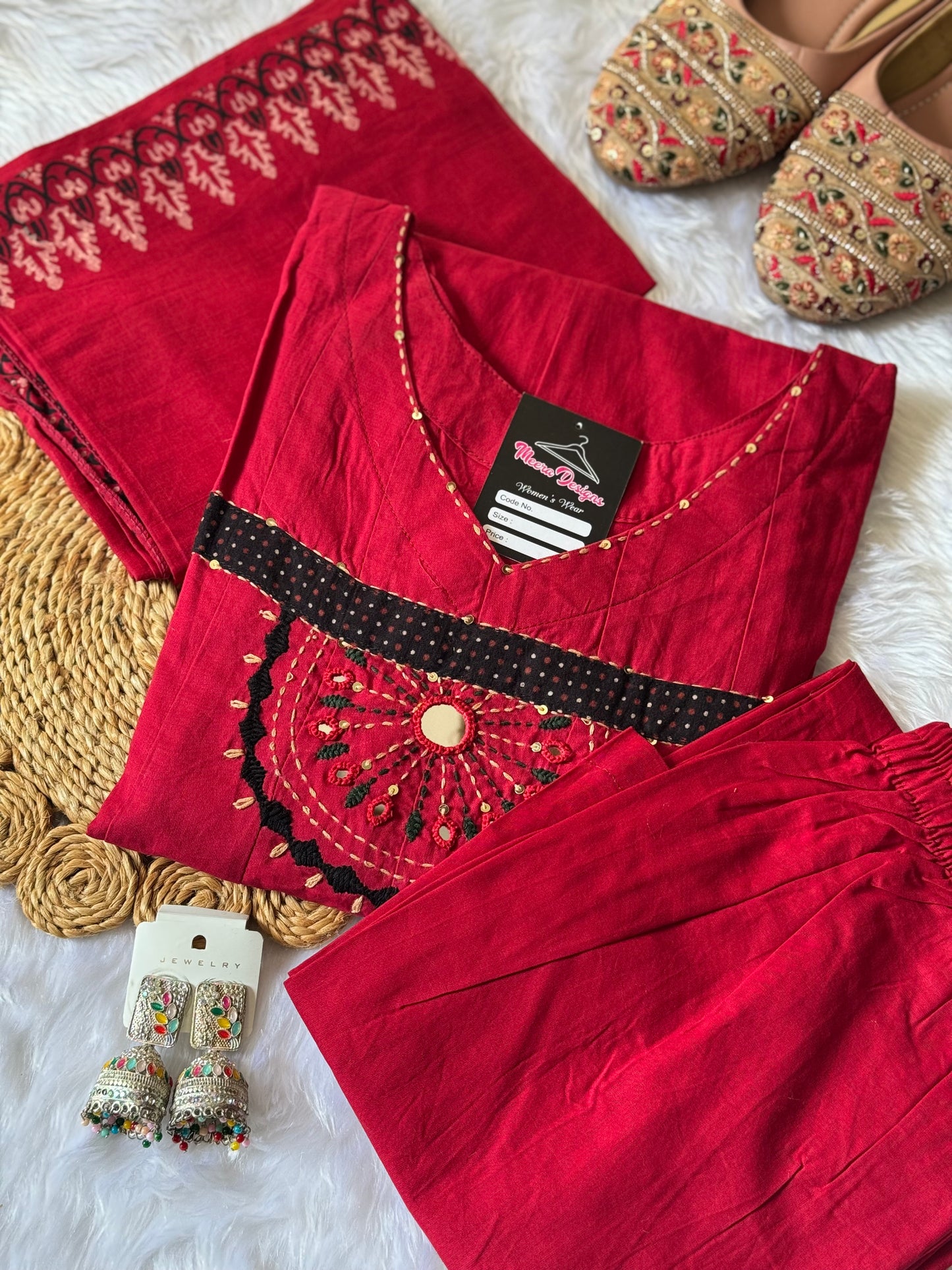 MD-158 pure flax cotton anarkali with mirror work