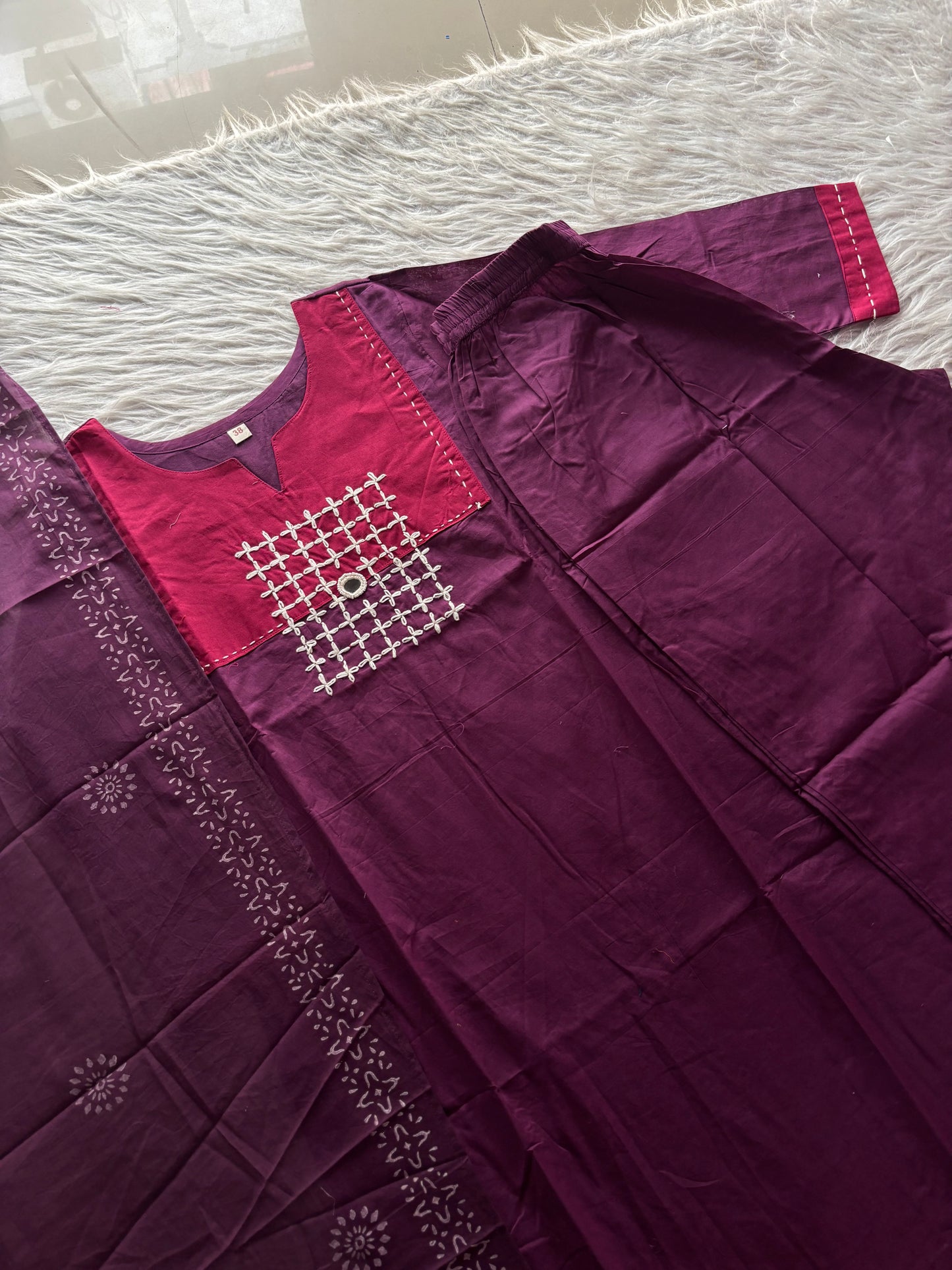 MD-252 "Deep plum hues and delicate hand-embroidery. A perfect blend of traditional craftsmanship and modern comfort for your everyday grace."