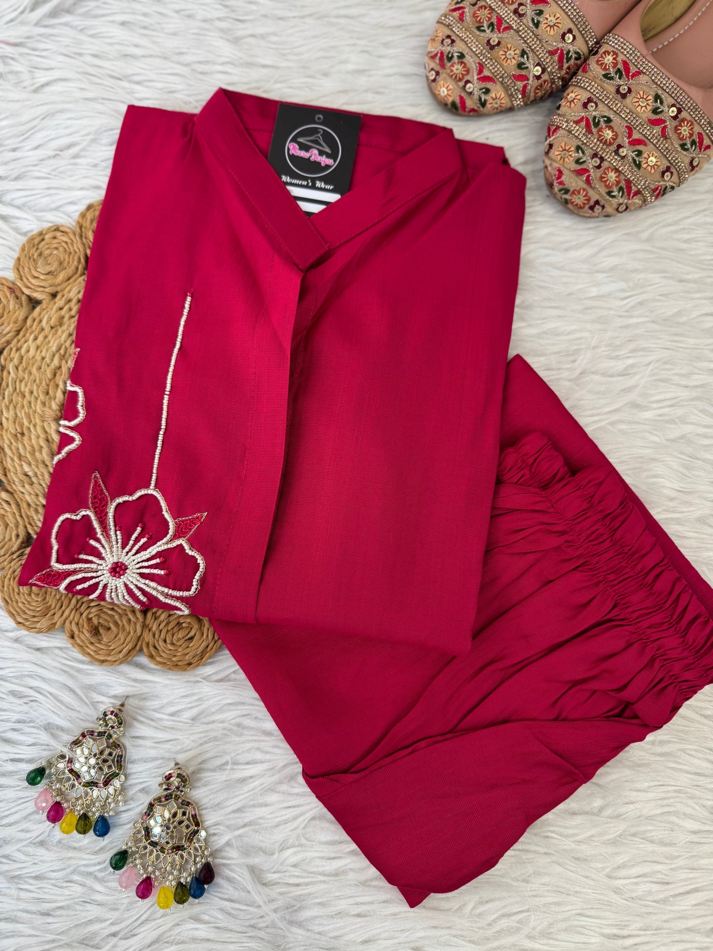 MD-208 "Grace in every stitch – elegant  kurta set with delicate floral embroidery 🌸✨"