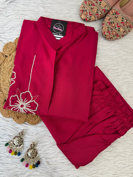 MD-208 "Grace in every stitch – elegant  kurta set with delicate floral embroidery 🌸✨"