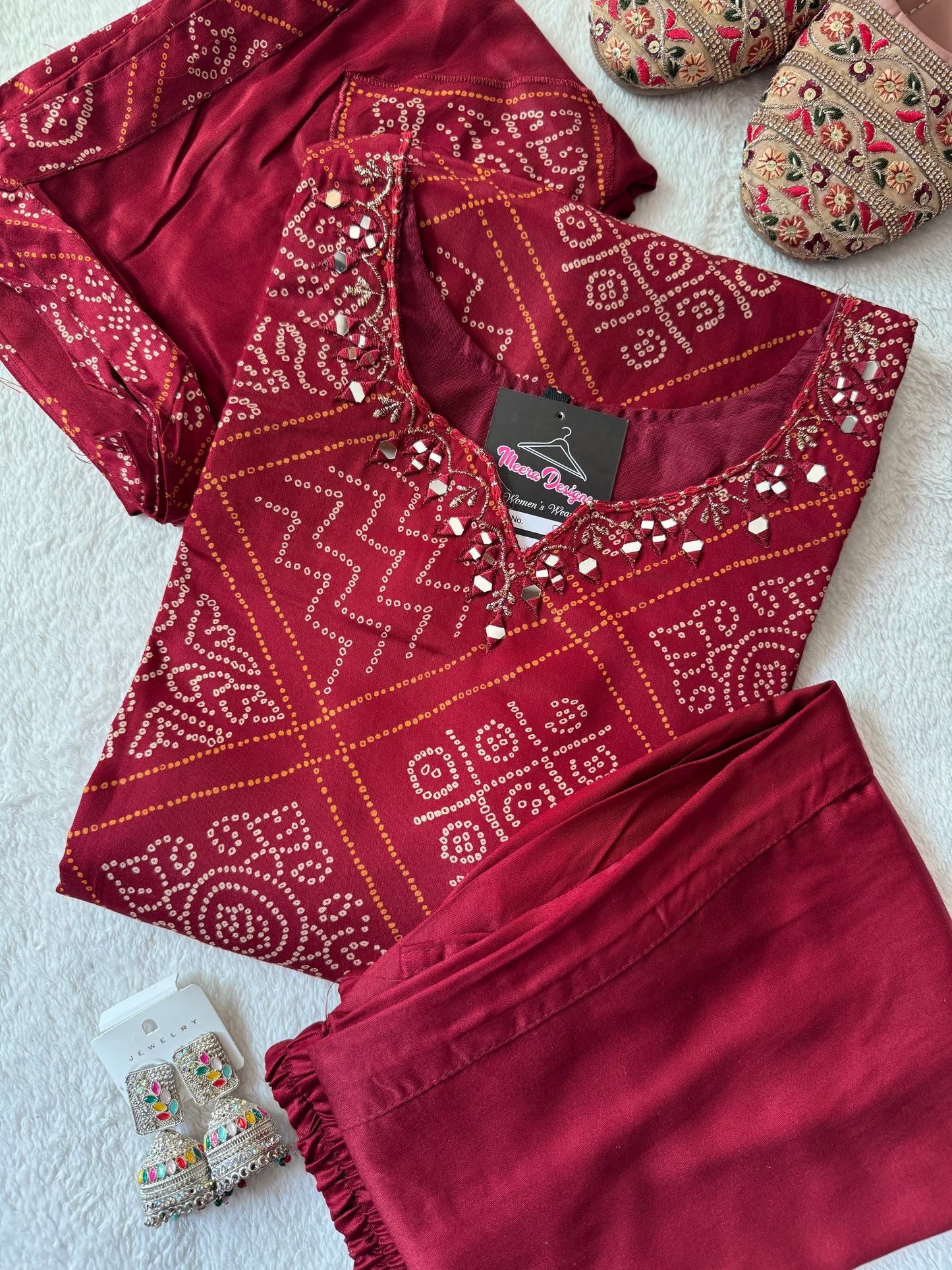 MD-114 pure gaji silk article with bandhani print with patch work and original mirror work