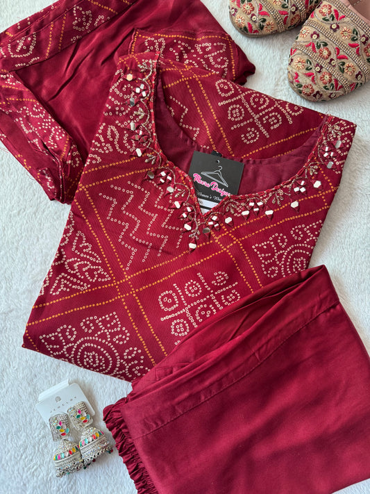 MD-114 pure gaji silk article with bandhani print with patch work and original mirror work