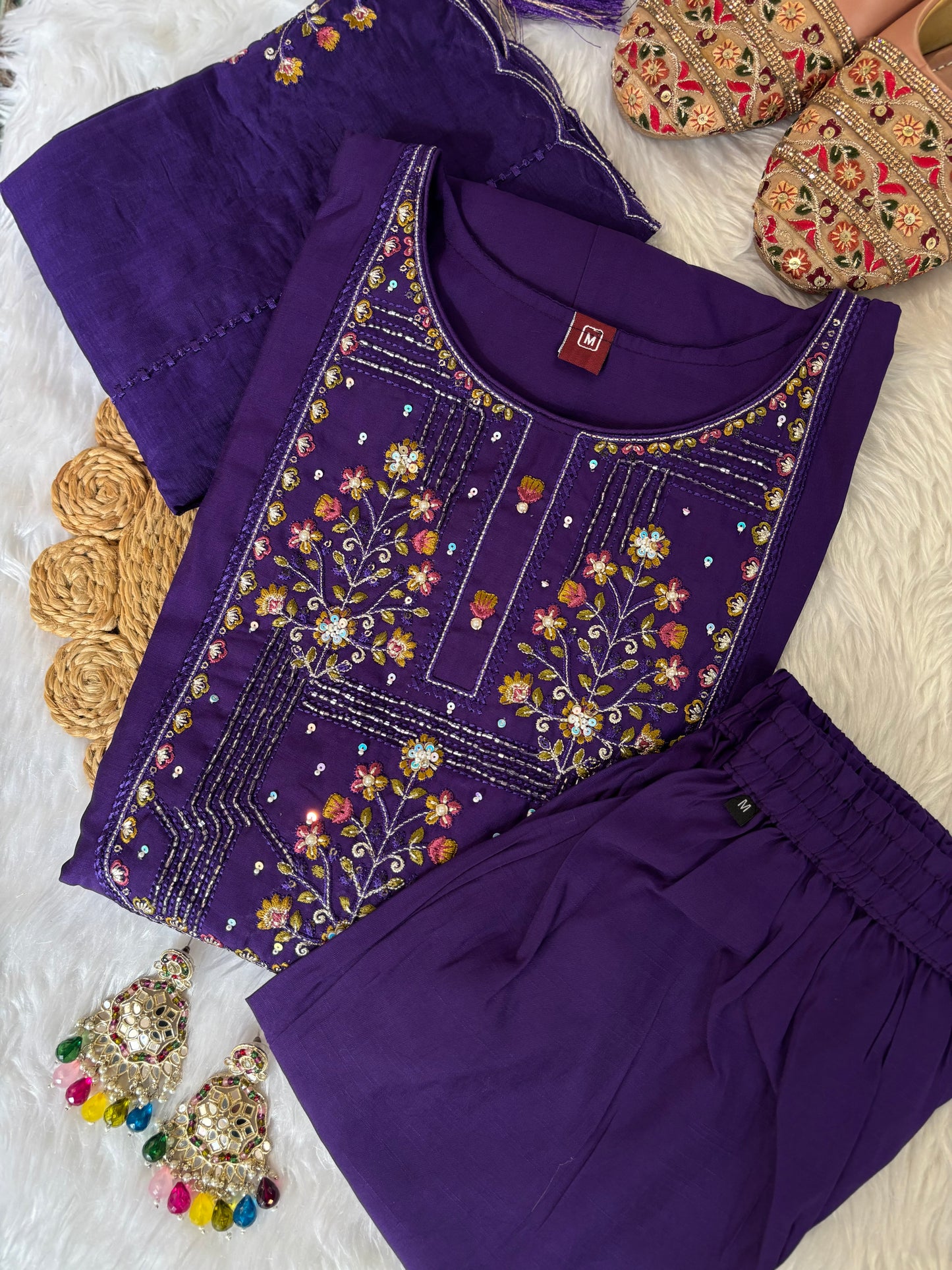 MD-211 hend work new designs in 3 piece MD-209 "Elegance in every detail ✨ This deep purple suit with delicate floral embroidery is a perfect blend of grace and tradition 🌸💜
