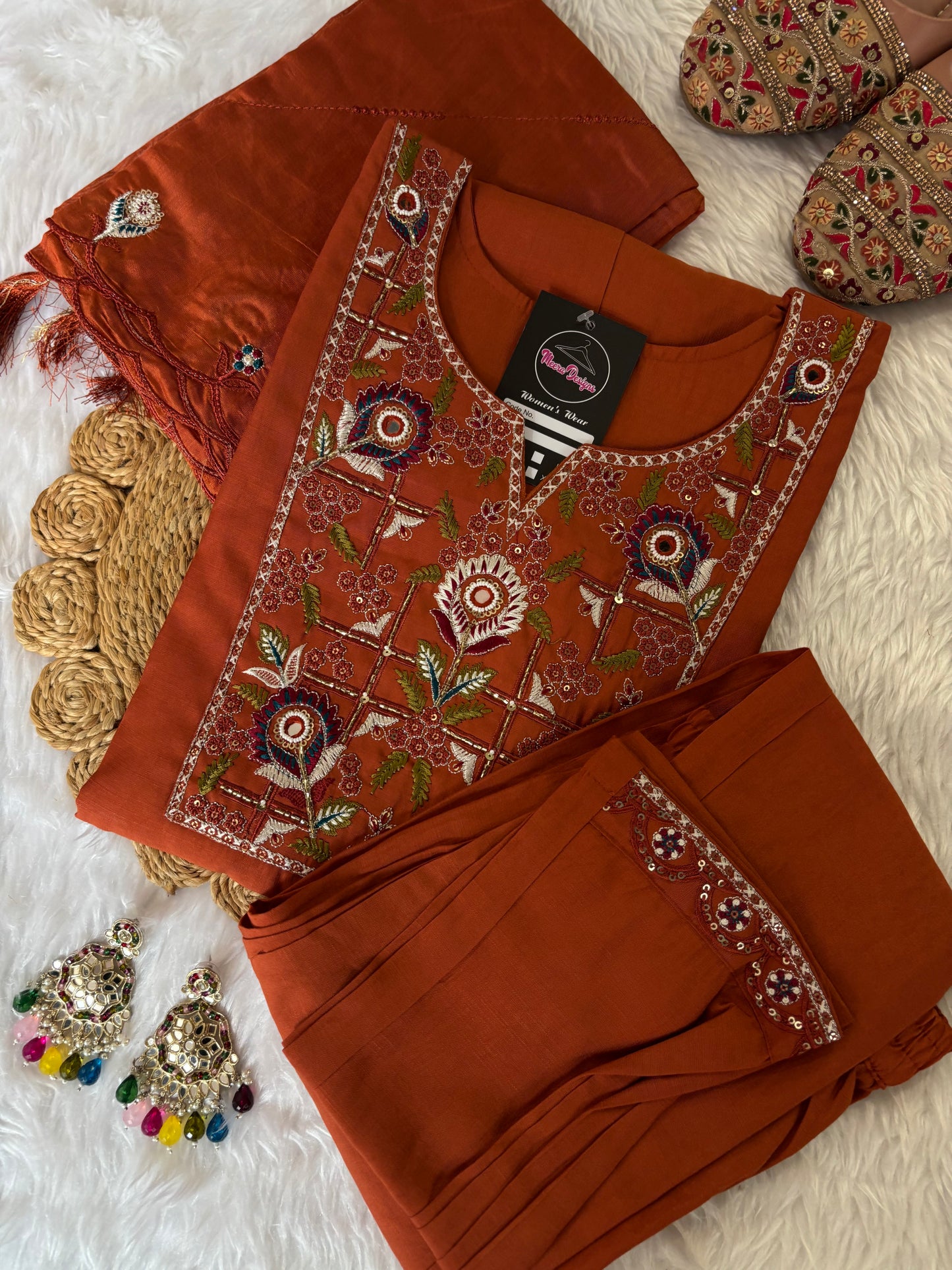 MD-212 "Elegance in every detail ✨ This deep purple suit with delicate floral embroidery is a perfect blend of grace and tradition