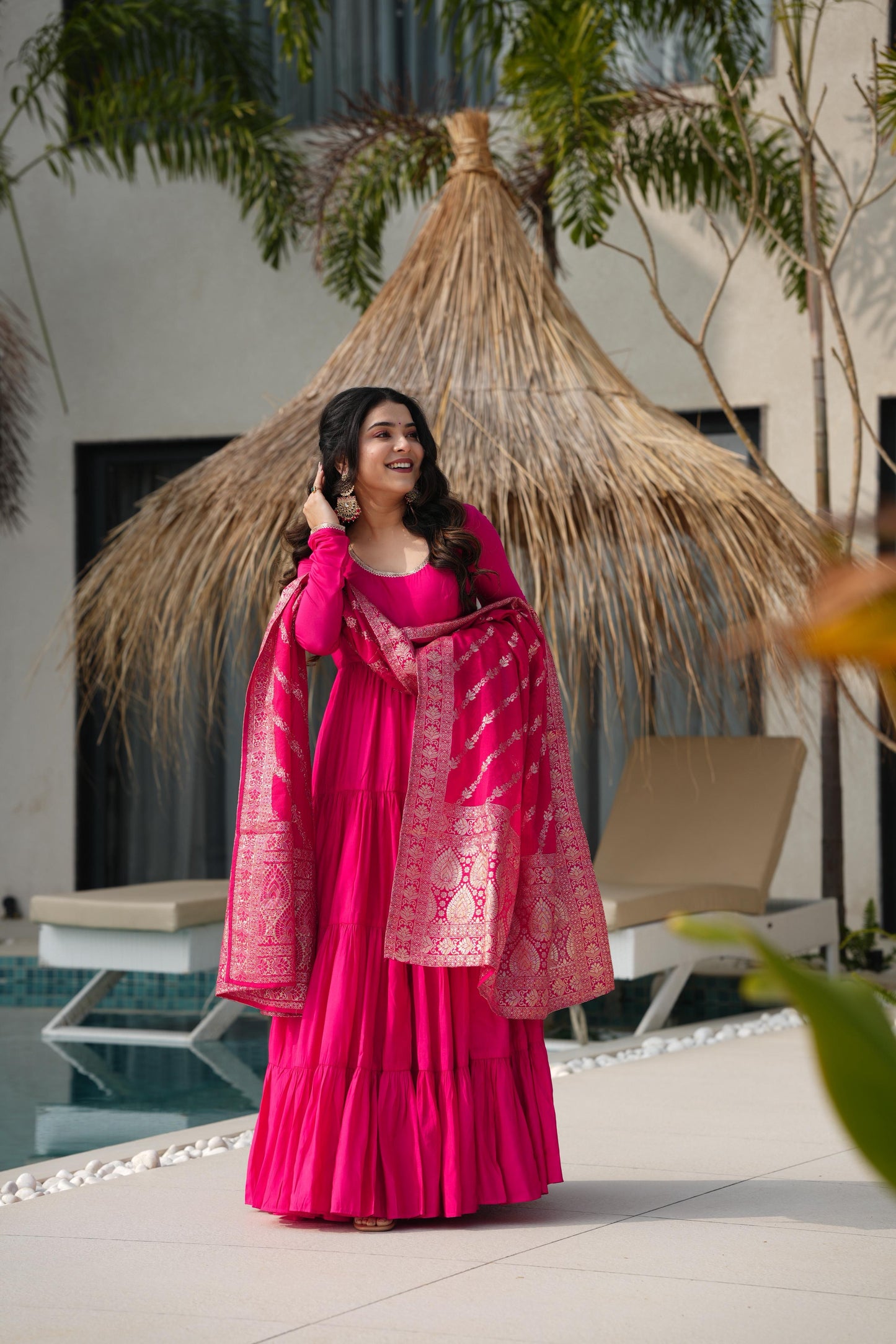 MD-164 PURE ROMANSILK CHANDERI FABRIC FULLY FLAIR ANARKALI,WITH DUPPTA SET,PENT READY TO WEAR