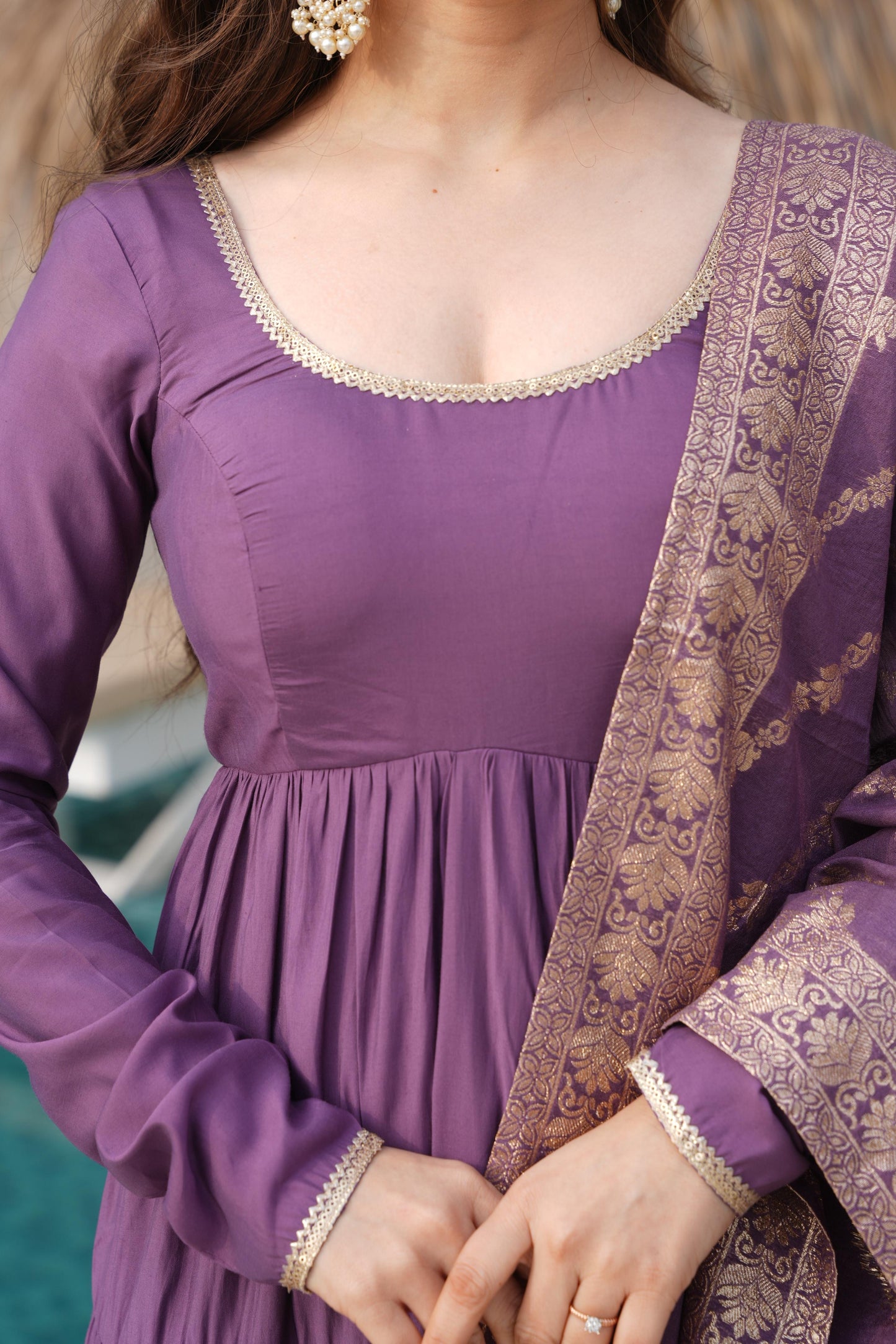 MD-164 PURE ROMANSILK CHANDERI FABRIC FULLY FLAIR ANARKALI,WITH DUPPTA SET,PENT READY TO WEAR