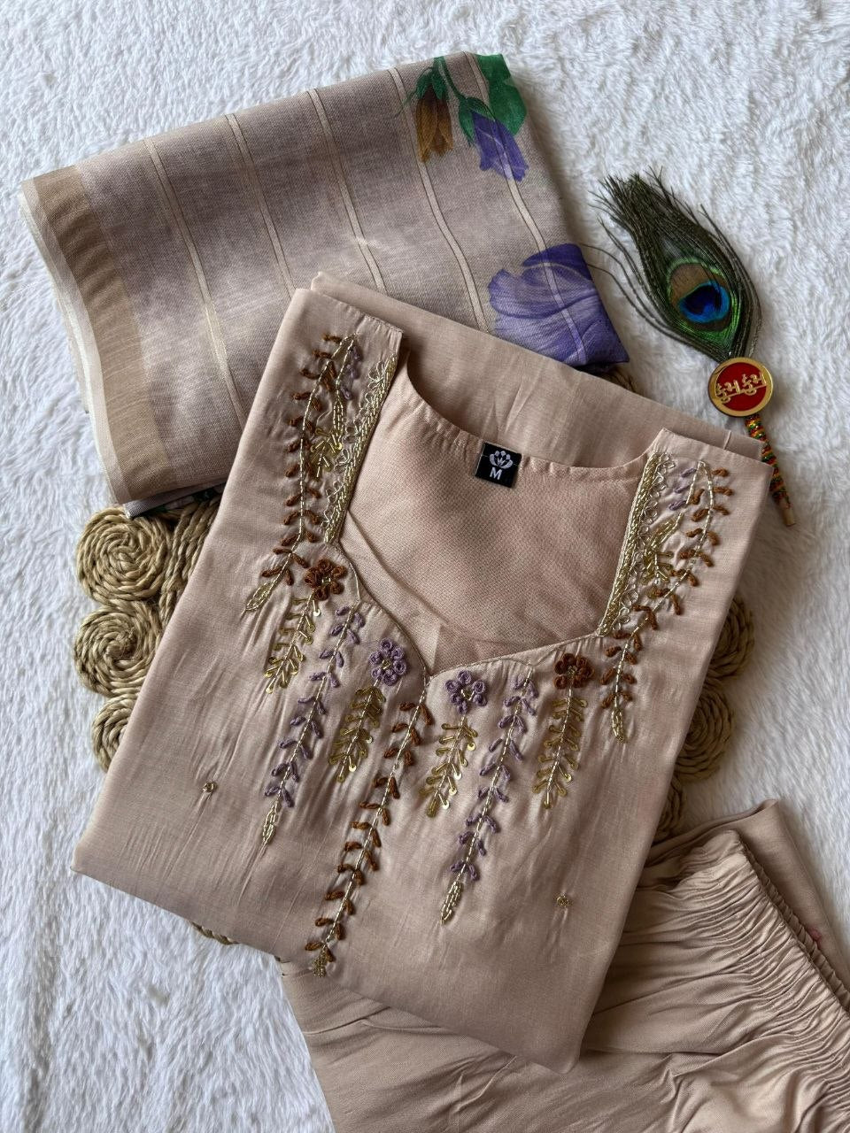 MD-222 That is a lovely set. Based on the elegant embroidery and the subtle, earthy tones, here are a few title options depending on where you plan to use them 💫❤️ 

Elegant & Descriptive