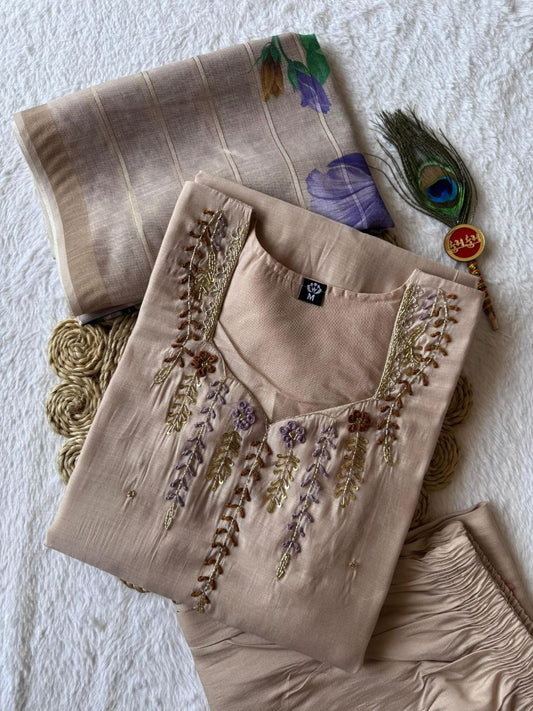 MD-222 That is a lovely set. Based on the elegant embroidery and the subtle, earthy tones, here are a few title options depending on where you plan to use them 💫❤️ 

Elegant & Descriptive