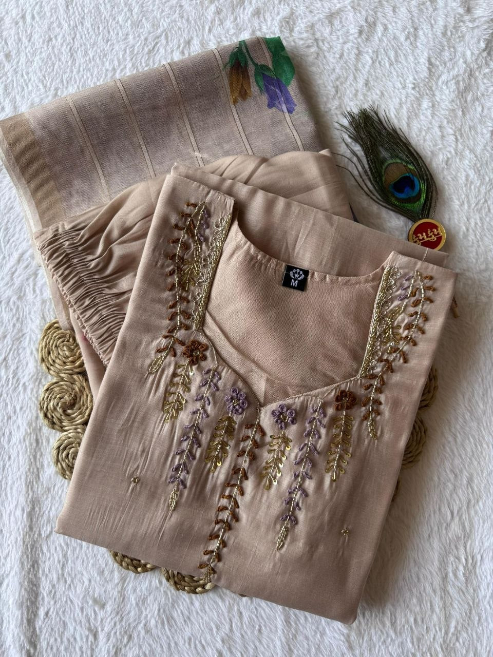 MD-222 That is a lovely set. Based on the elegant embroidery and the subtle, earthy tones, here are a few title options depending on where you plan to use them 💫❤️ 

Elegant & Descriptive