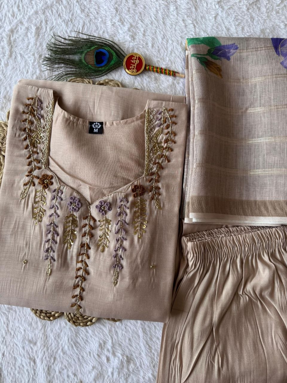 MD-222 That is a lovely set. Based on the elegant embroidery and the subtle, earthy tones, here are a few title options depending on where you plan to use them 💫❤️ 

Elegant & Descriptive